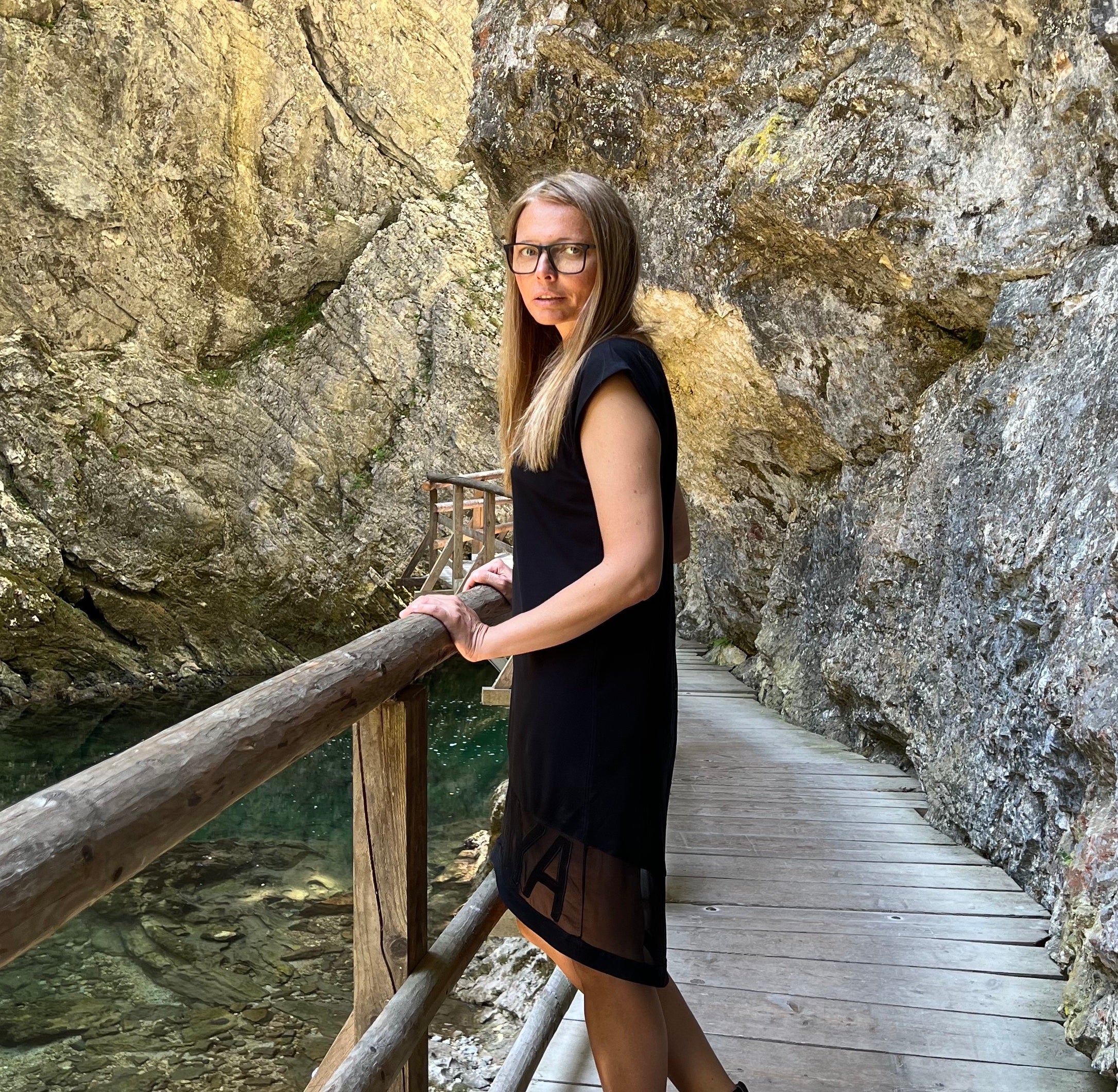 Black dress from polished Italian modal jersey with NOKAYA logo