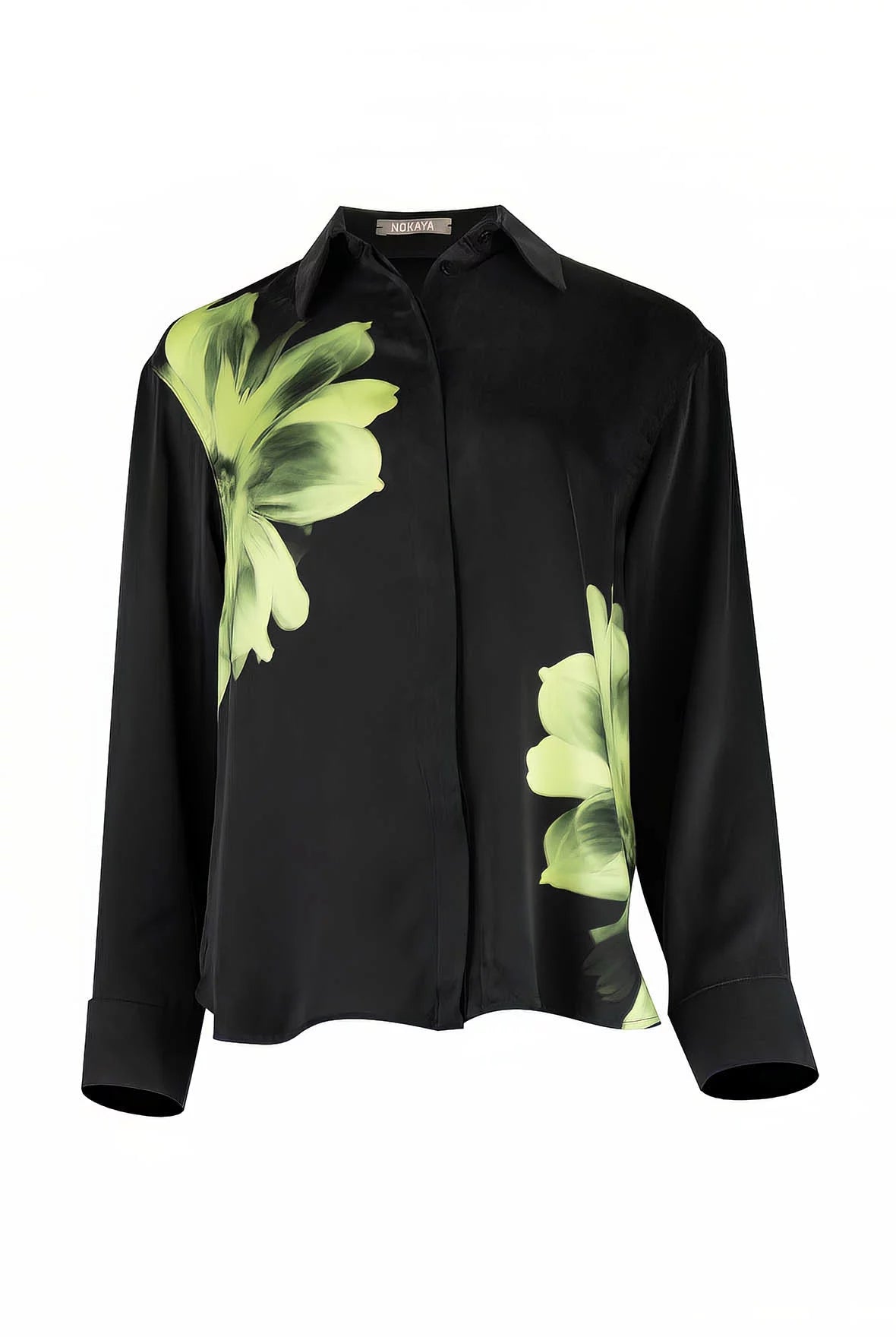 Silk Dreamscape Pyjama Shirt Black Flower