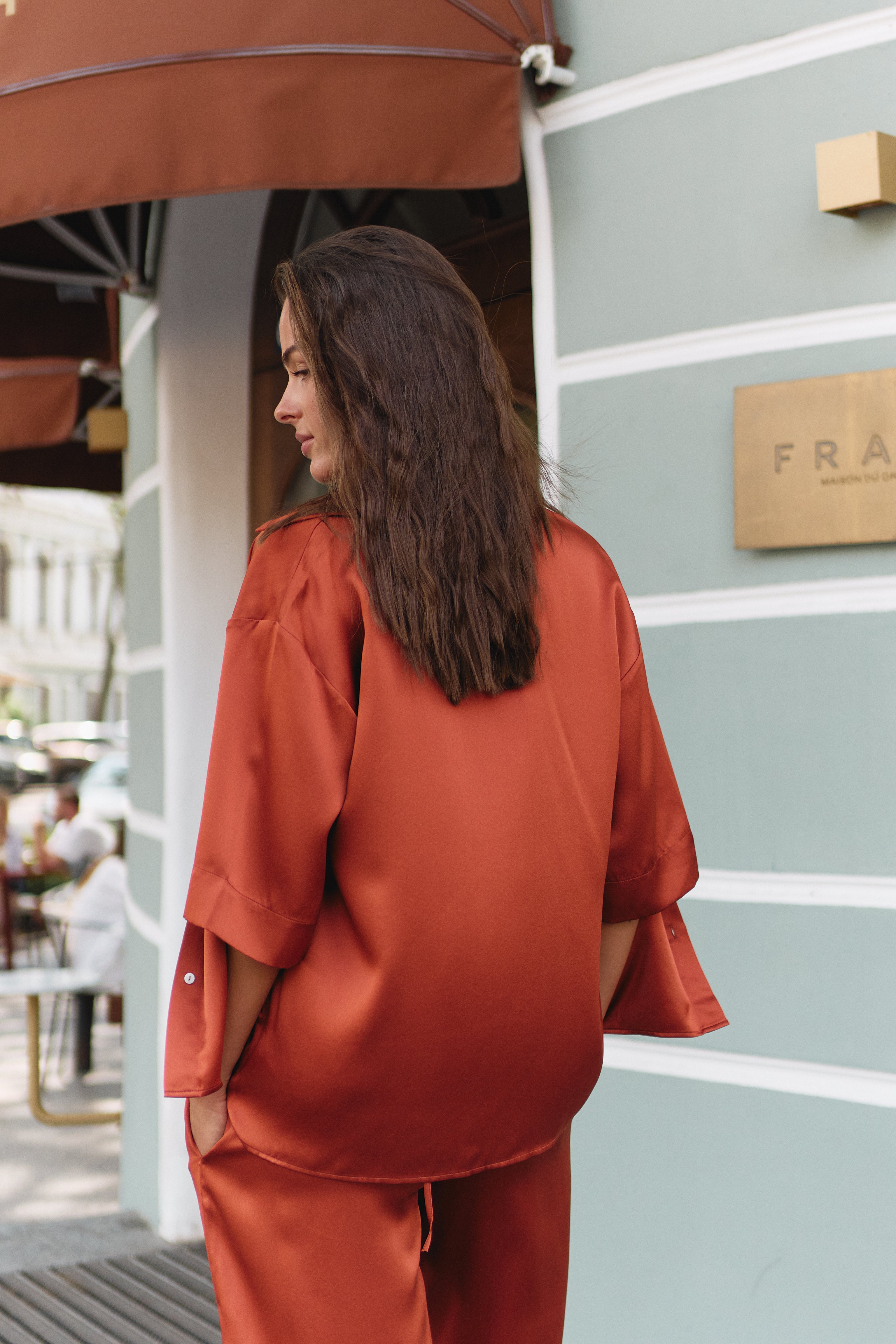 Silk terracotta short Nokaya Back view.