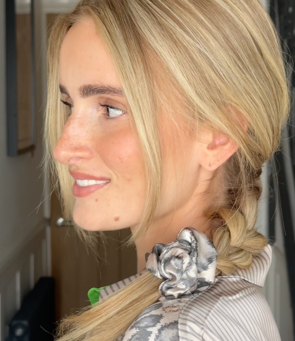 Large Silk Scrunchie animal print on blond hair