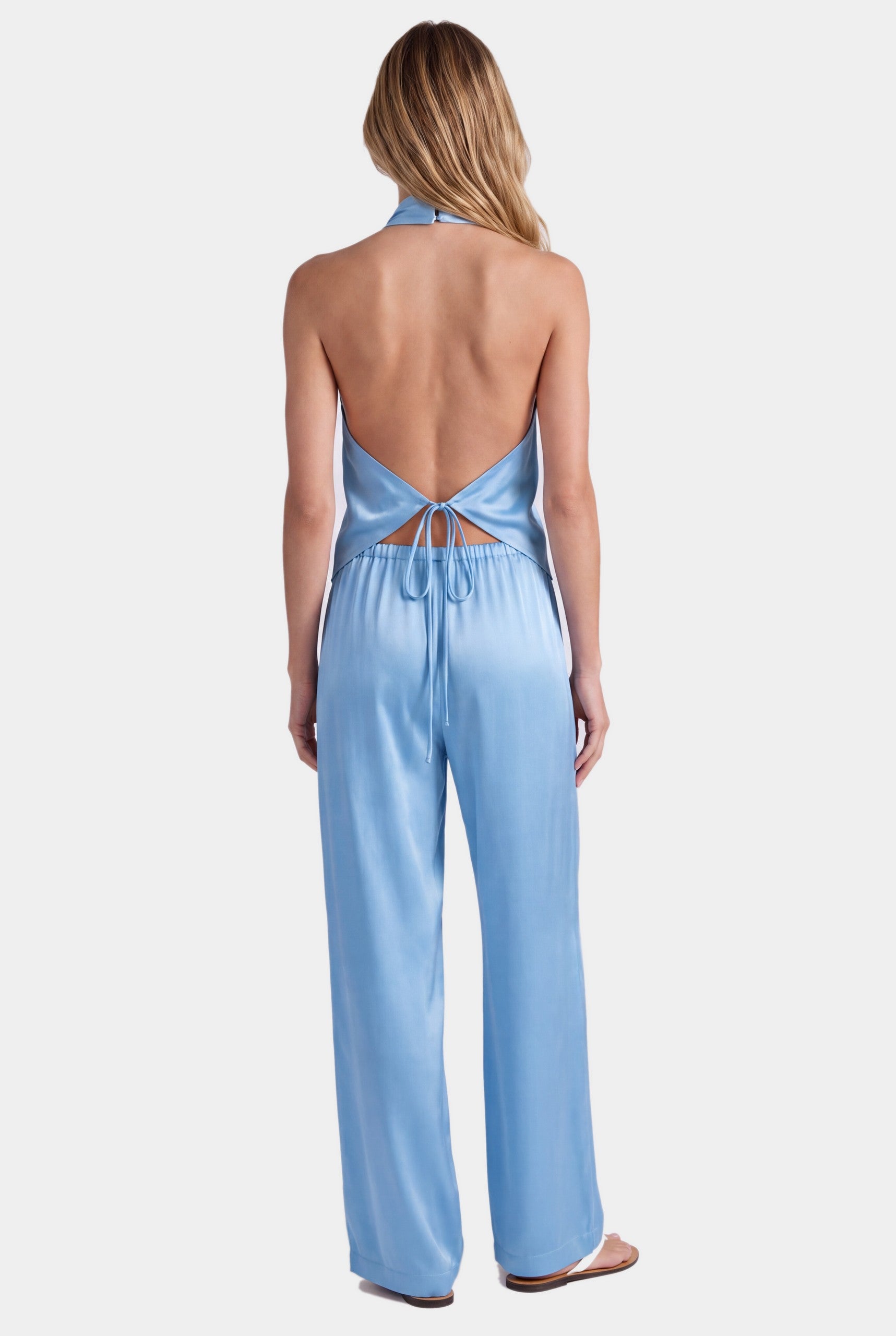 Blue Silk Halter Top The Lady - open back