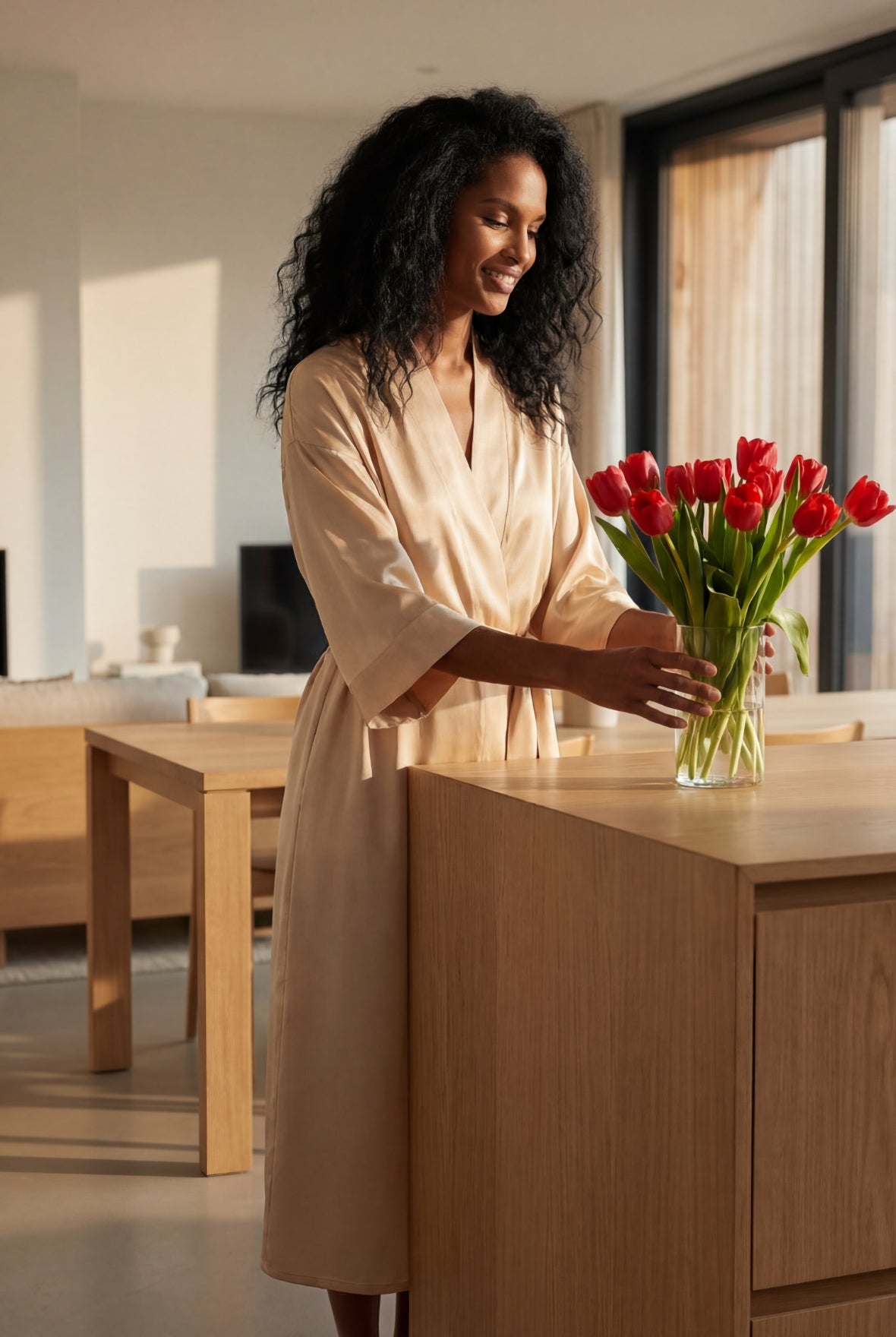 The Lady Silk Kimono Robe Caramel