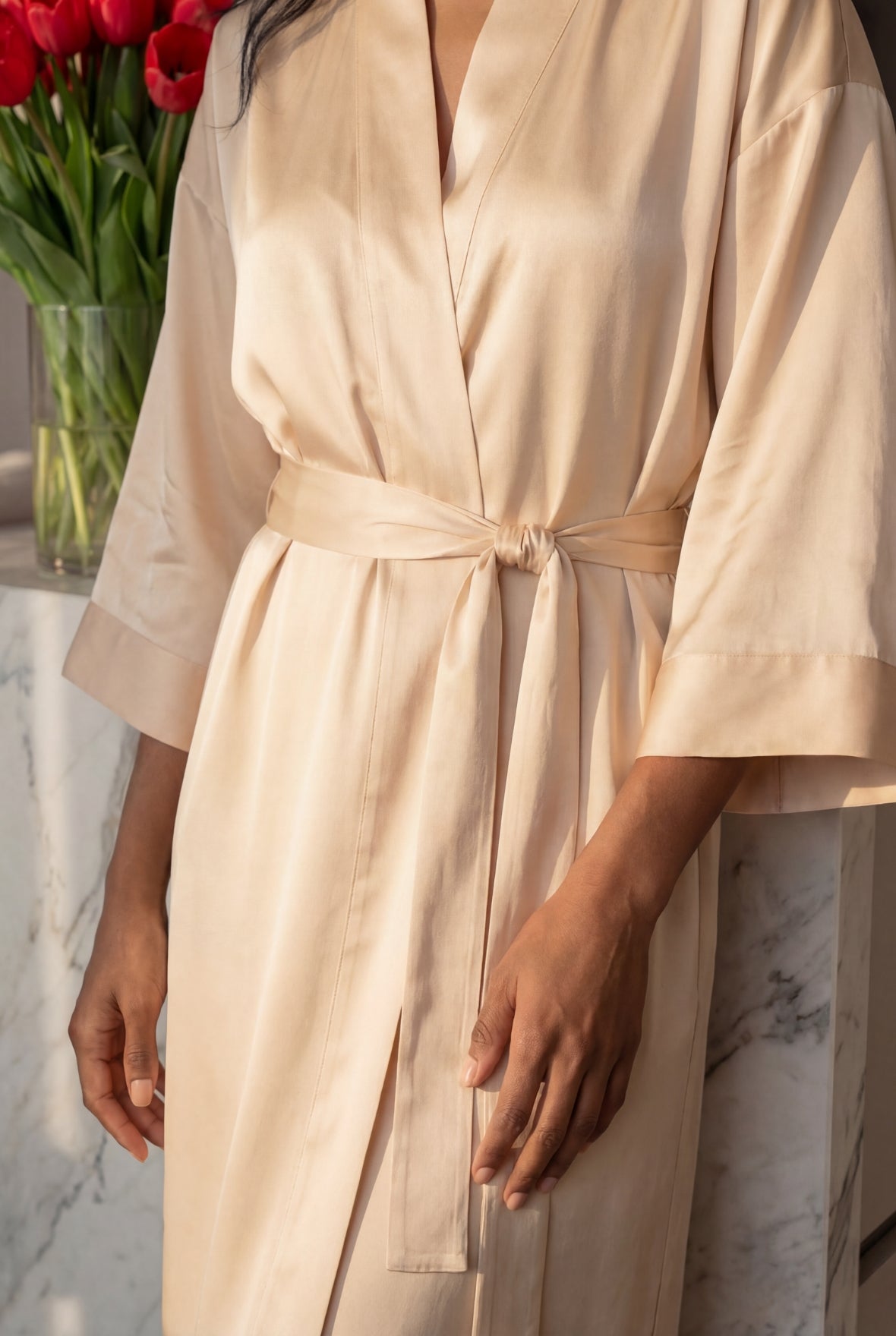 The Lady Silk Kimono Robe Caramel