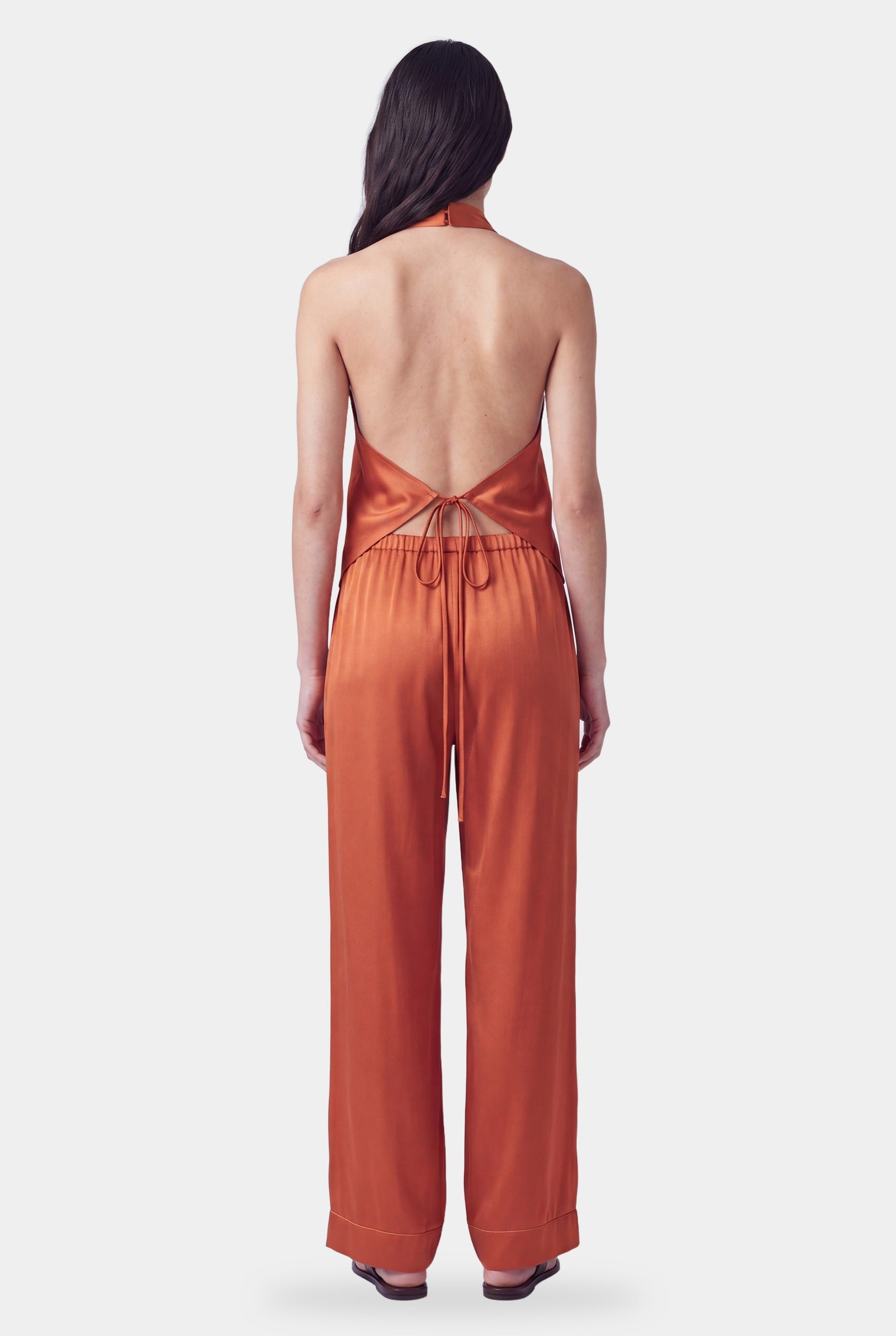 Amber silk halter top with open back and self-tie, NOKAYA The Lady