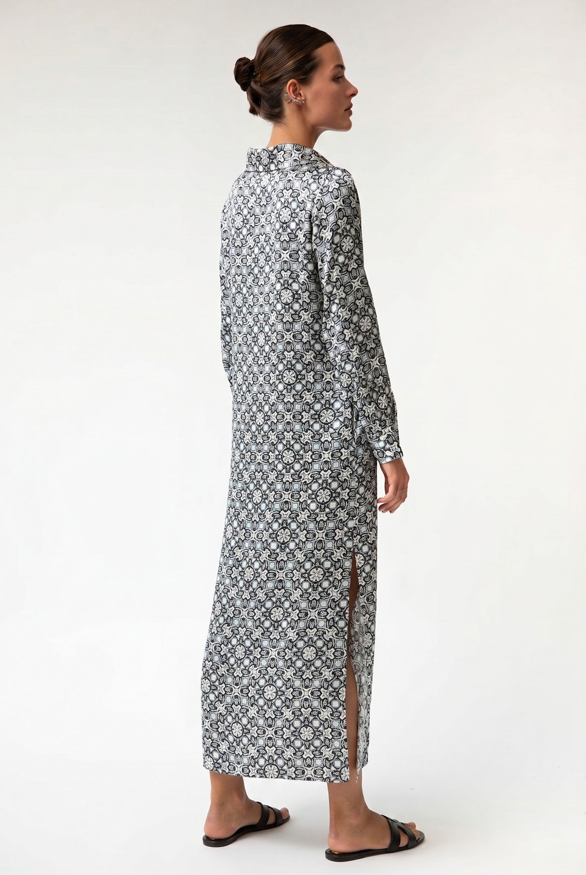 Black Crystal Neo Geo Silk Shirt Dress