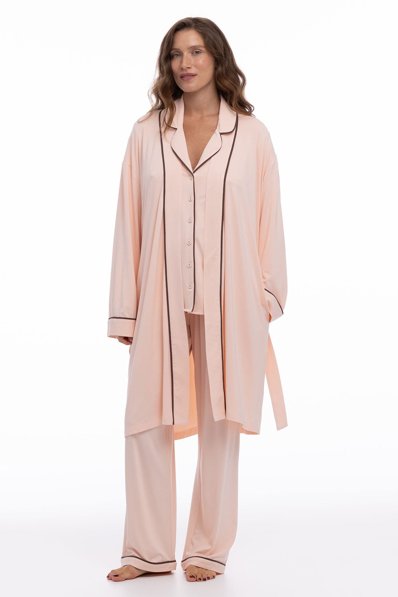 Bamboo Long Pyjama Set in Peach Powder