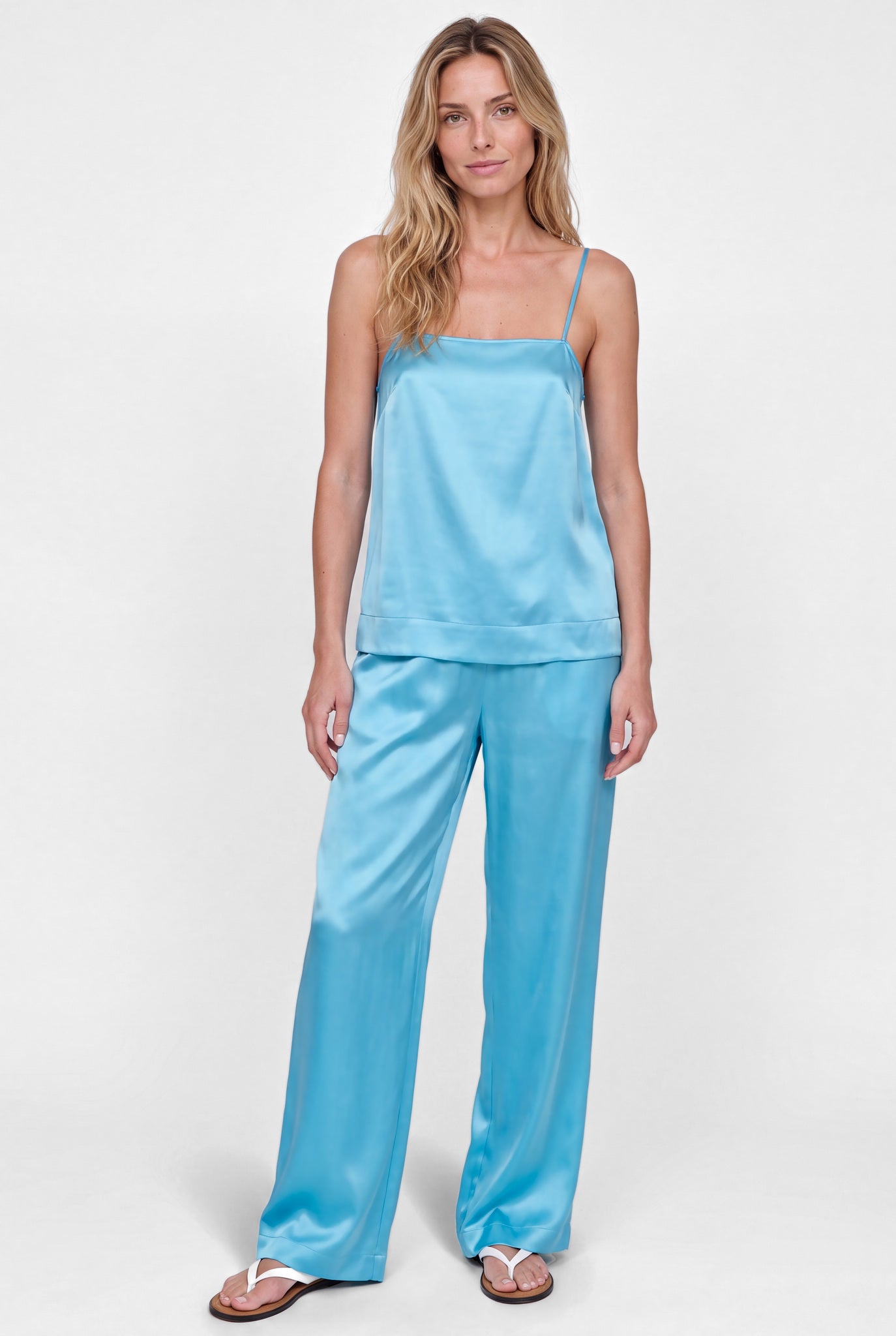 NOKAYA Blue Silk Camisole The Lady — Blue Gleam, front