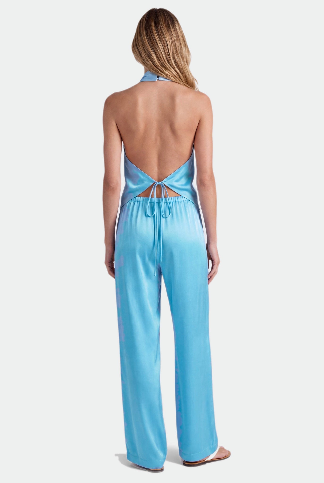 NOKAYA Blue Silk Halter Top The Lady — Blue Gleam, open back