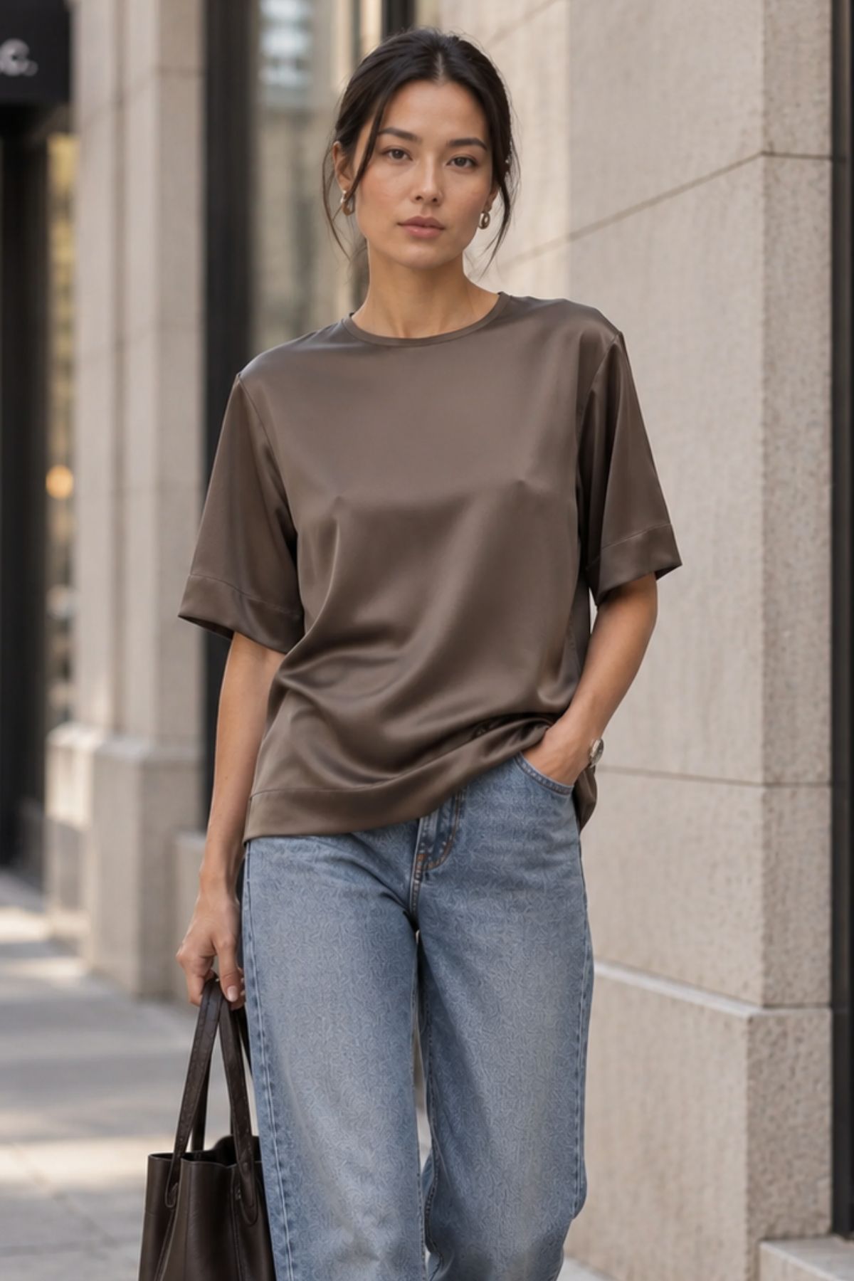 Brown Silk T-Shirt The Lady