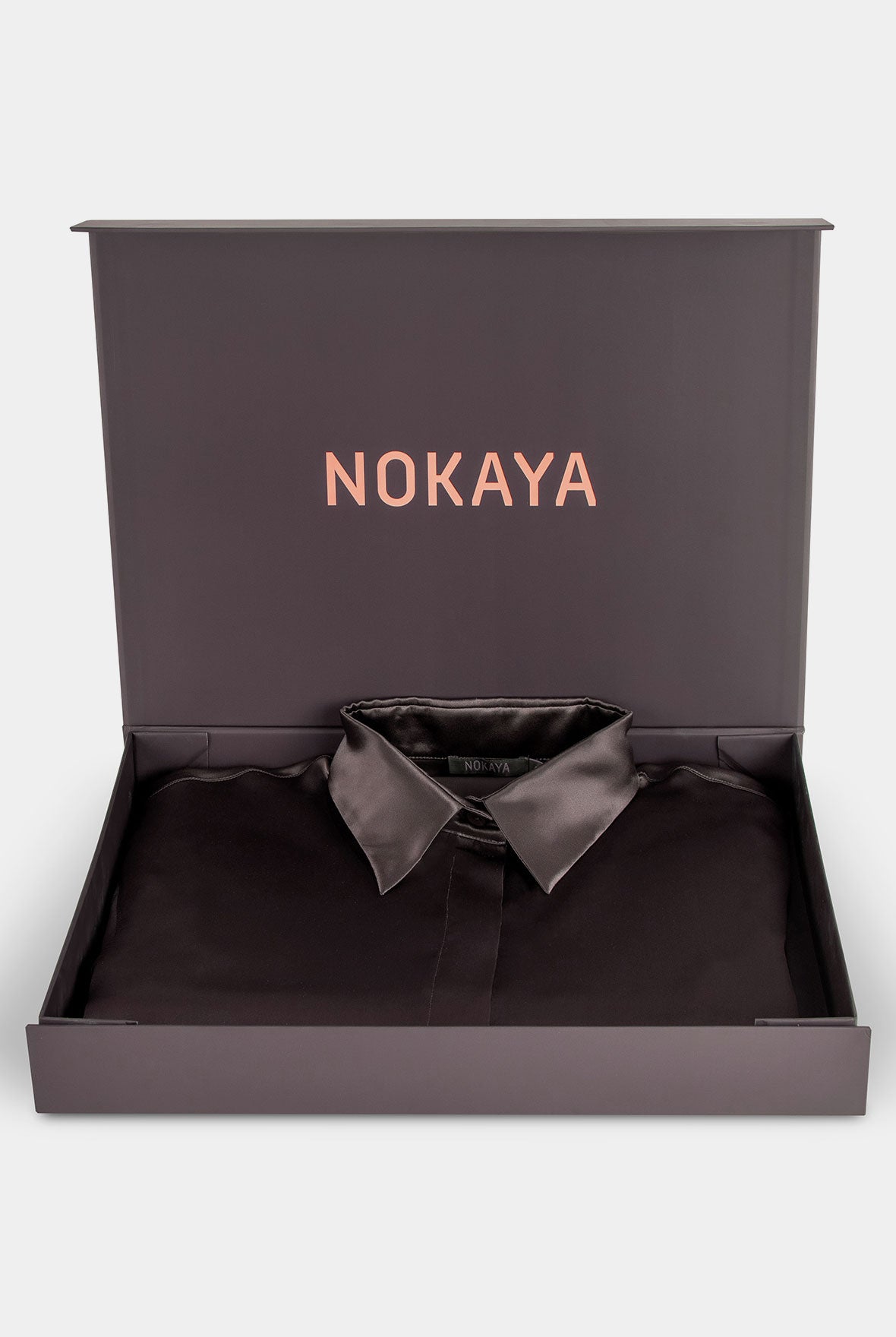 gift box with silk shirt in brown. Nokaya