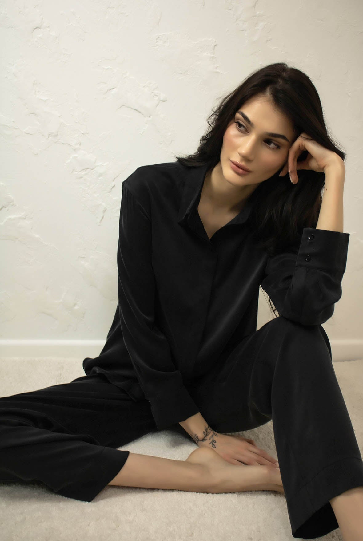 Black Silk Dreamscape Pyjama Shirt
