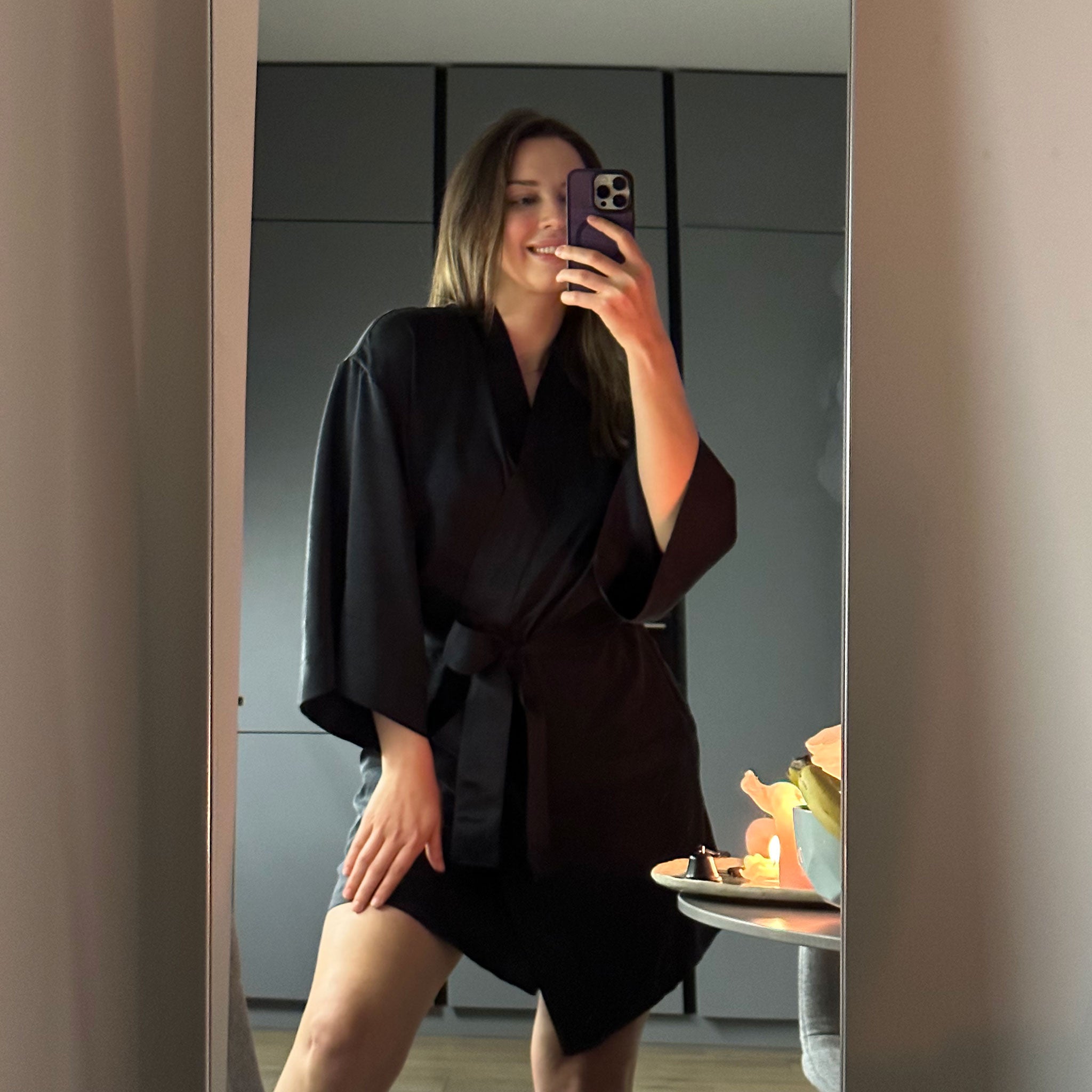 Silk short kimono robe Nokaya. how it may look like at home on you