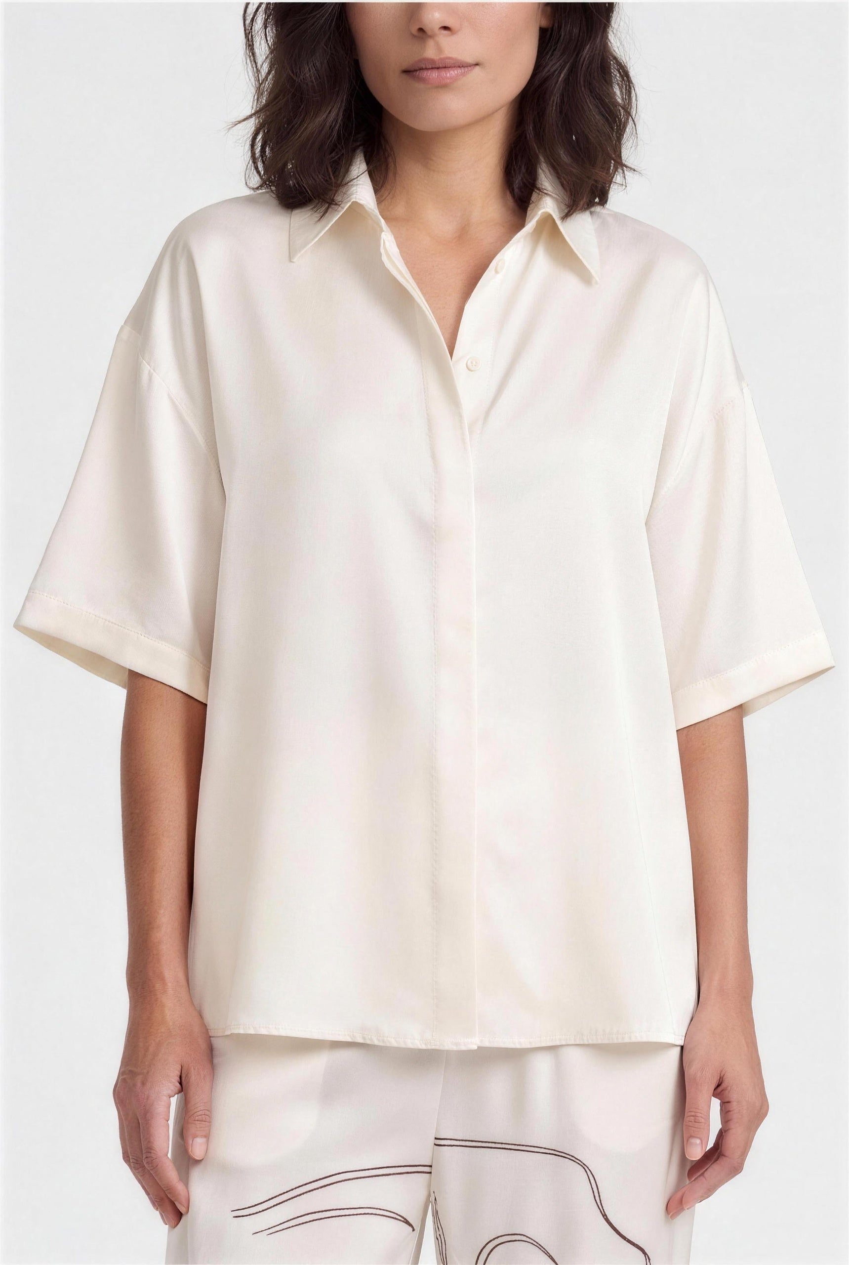Silk shirt, ivory Earth Sketch, front
