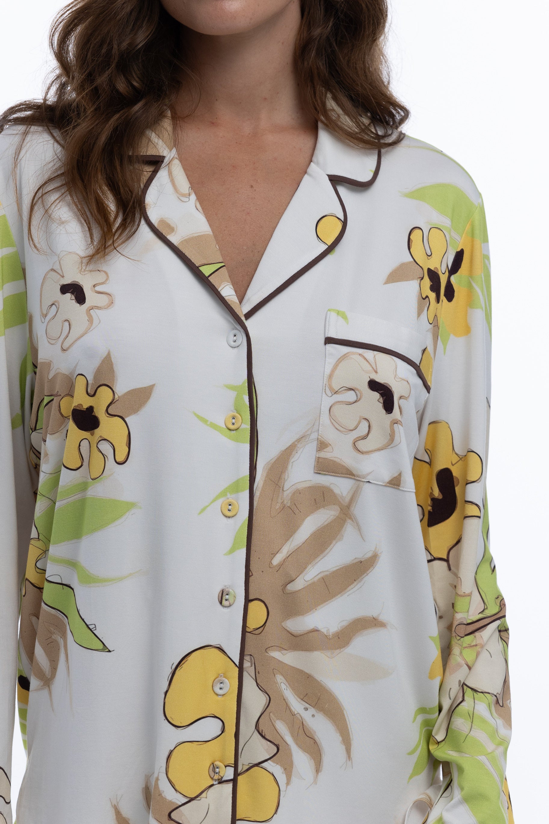 Bamboo Long Pyjama Set in White Flower