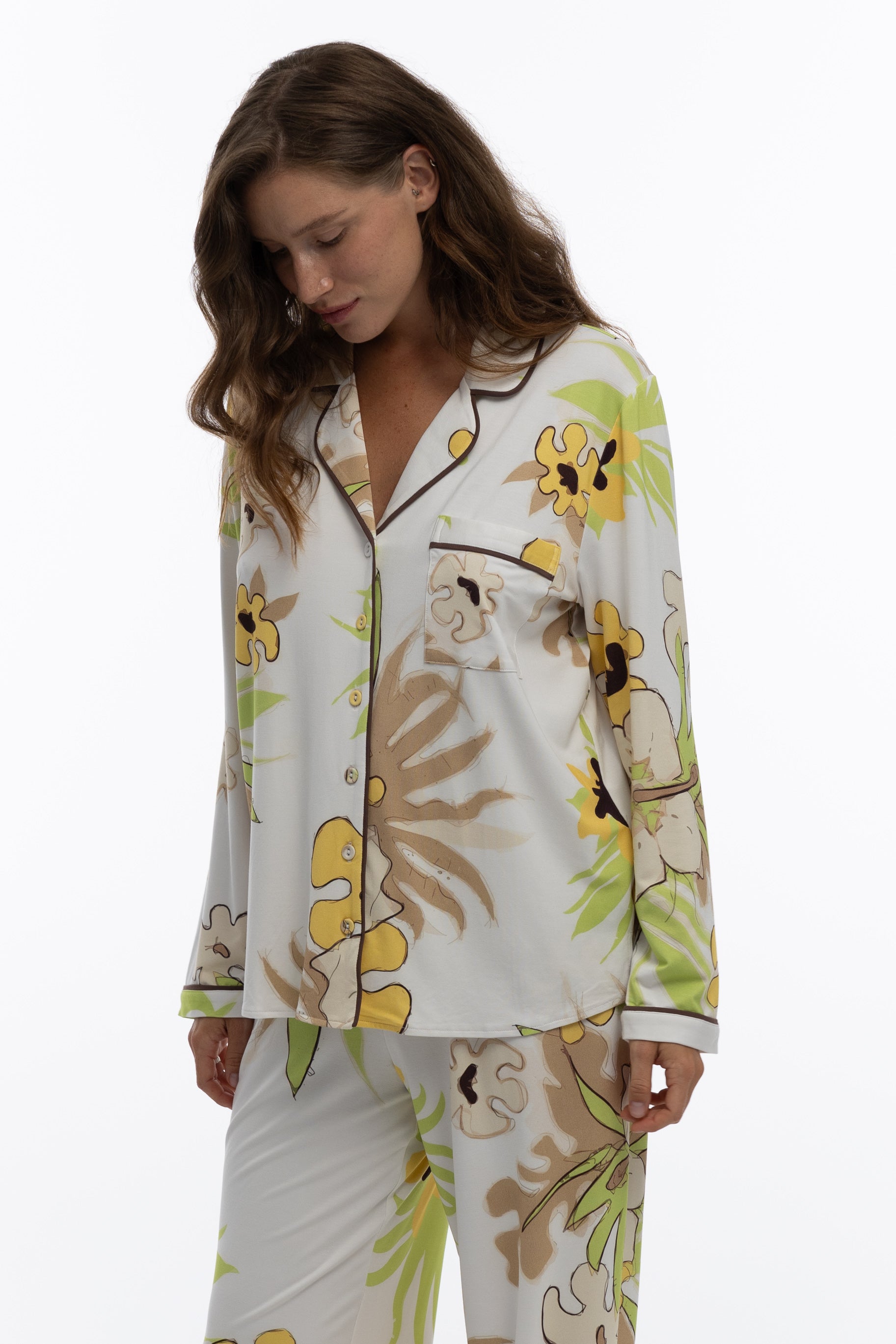 Bamboo Long Pyjama Set in White Flower