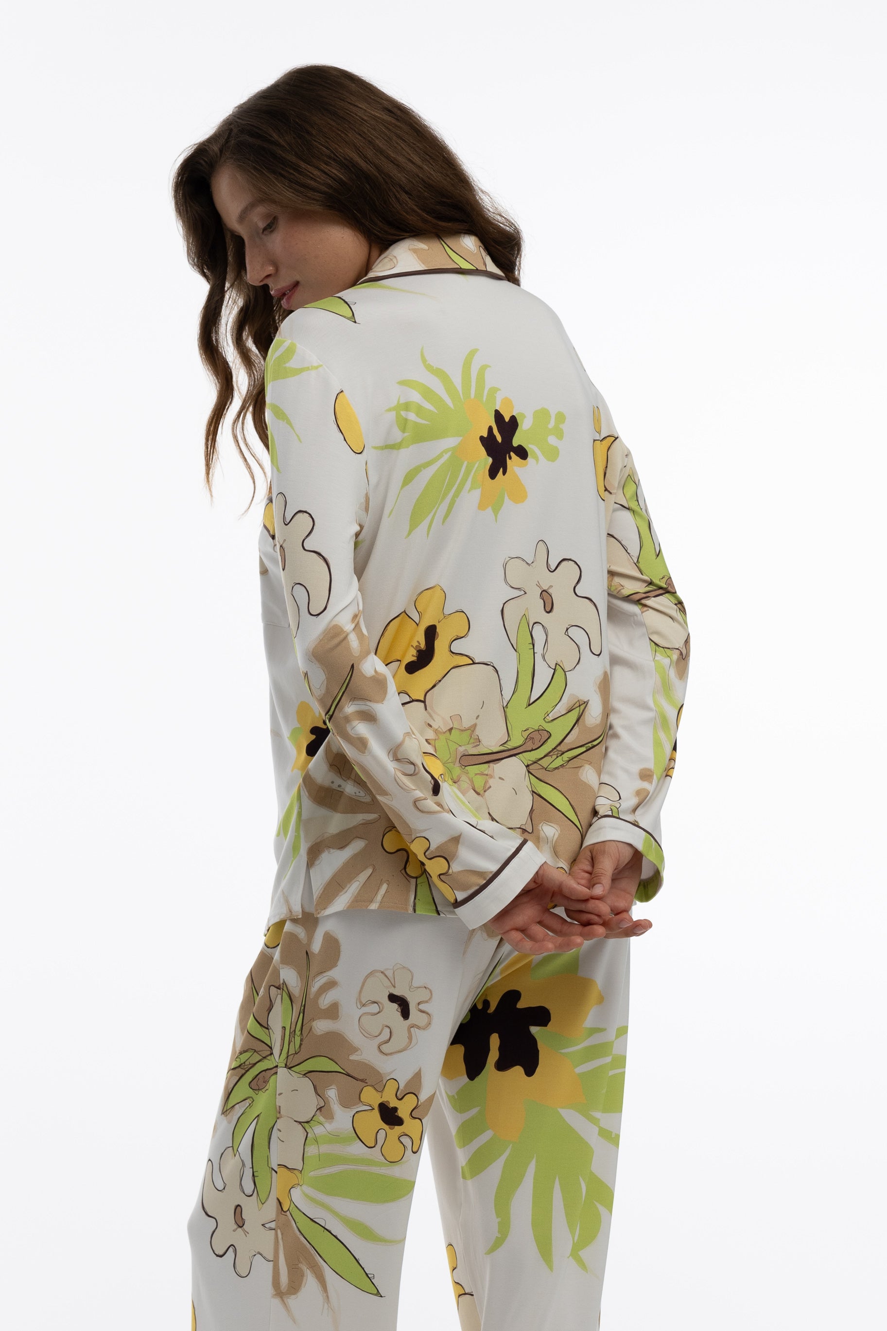 Bamboo Long Pyjama Set in White Flower