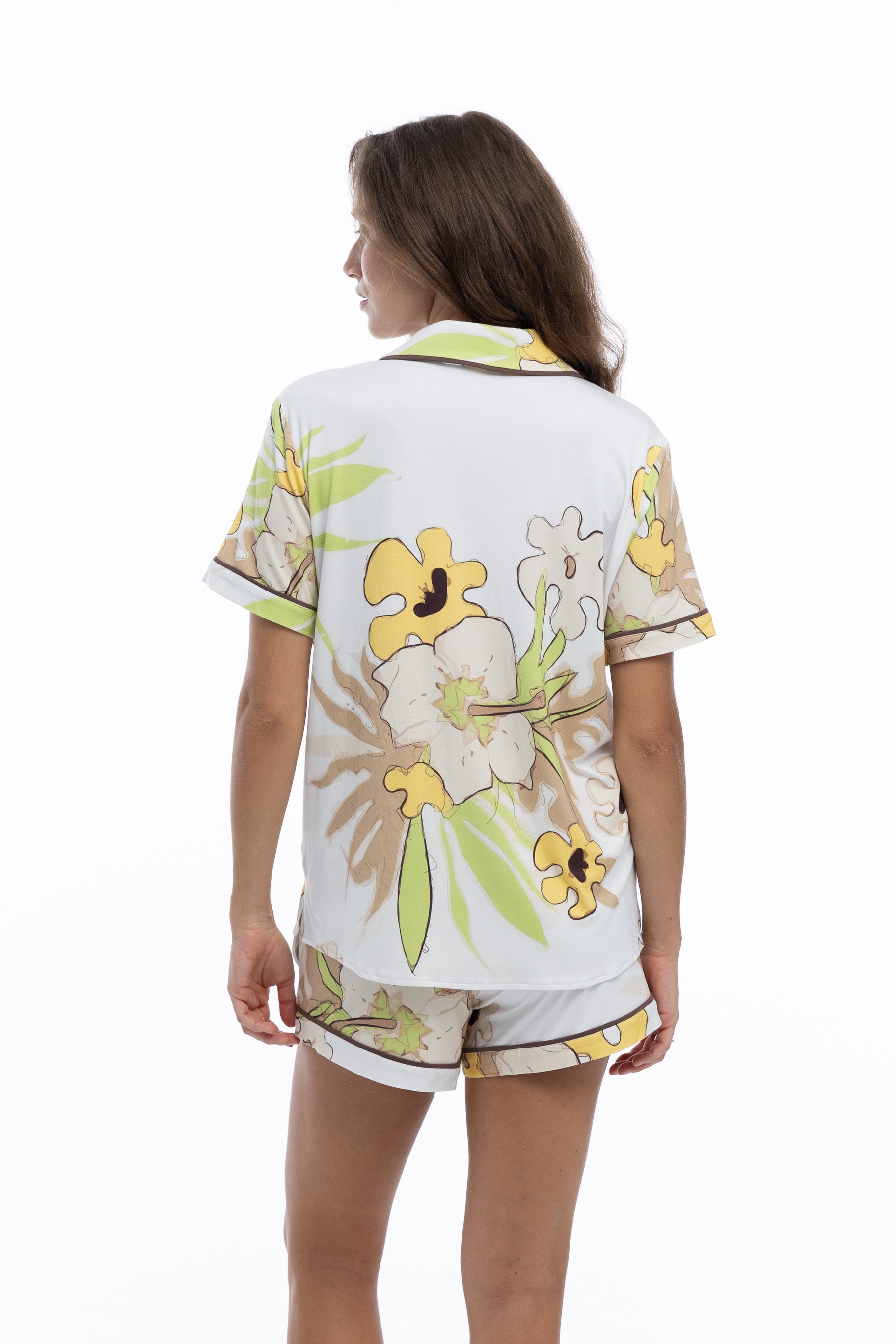 Bamboo Short Pyjama Set in White Flower