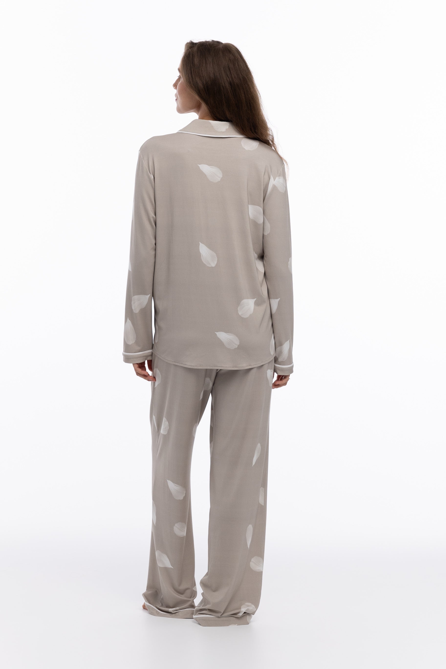 Bamboo Long Pyjama Set in Silver Birch Petals