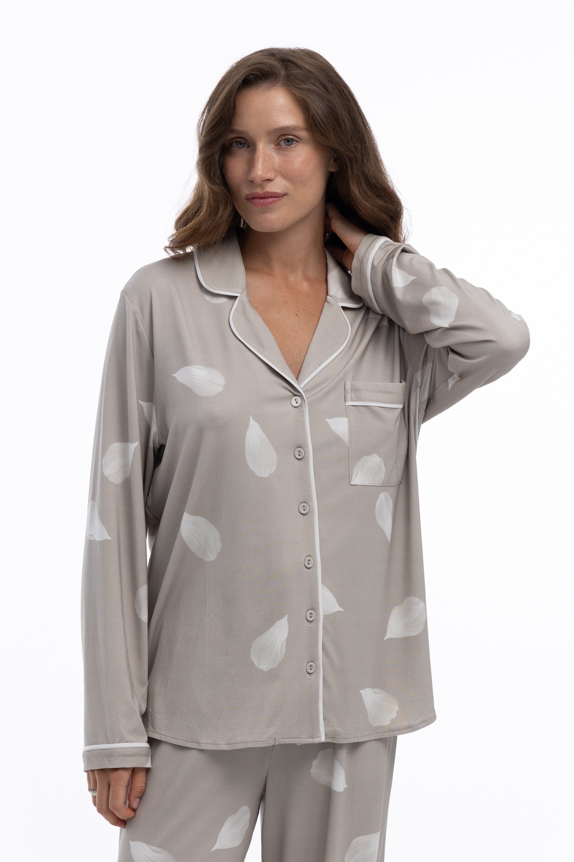 Bamboo Long Pyjama Set in Silver Birch Petals