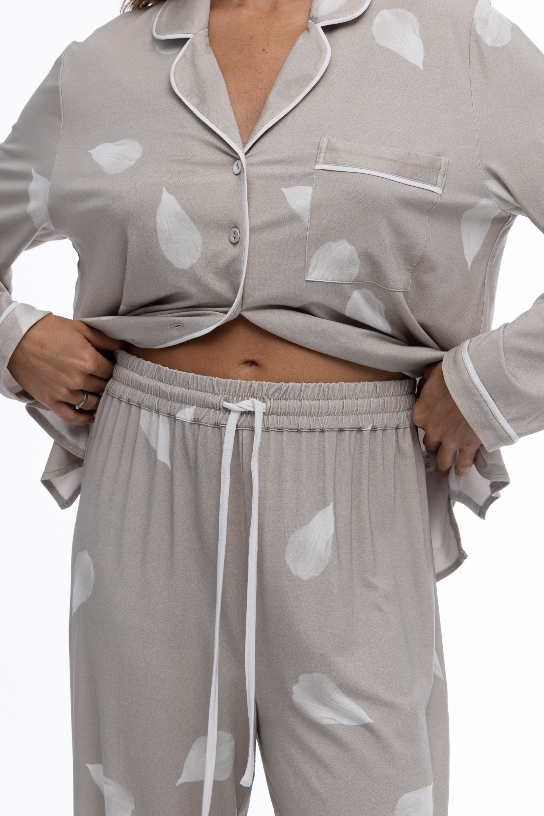 Bamboo Long Pyjama Set in Silver Birch Petals