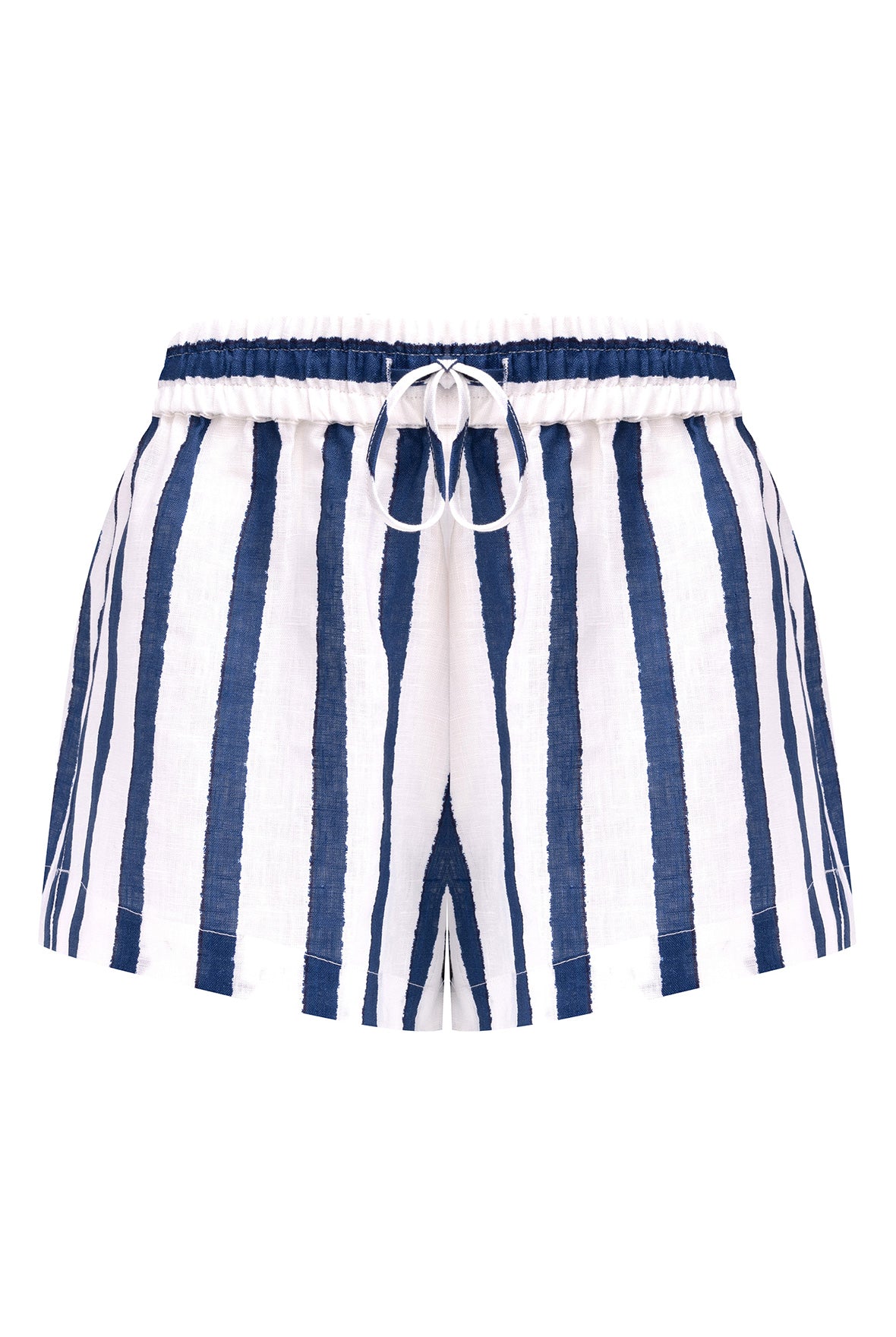 Linen Blue and white striped shorts on a white background