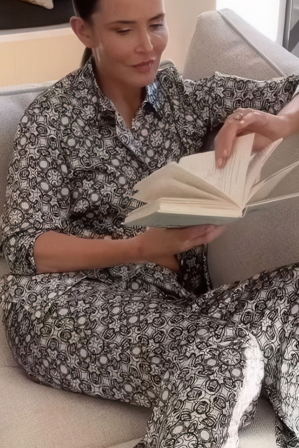 pyjamas for women in black print on white. Nokaya