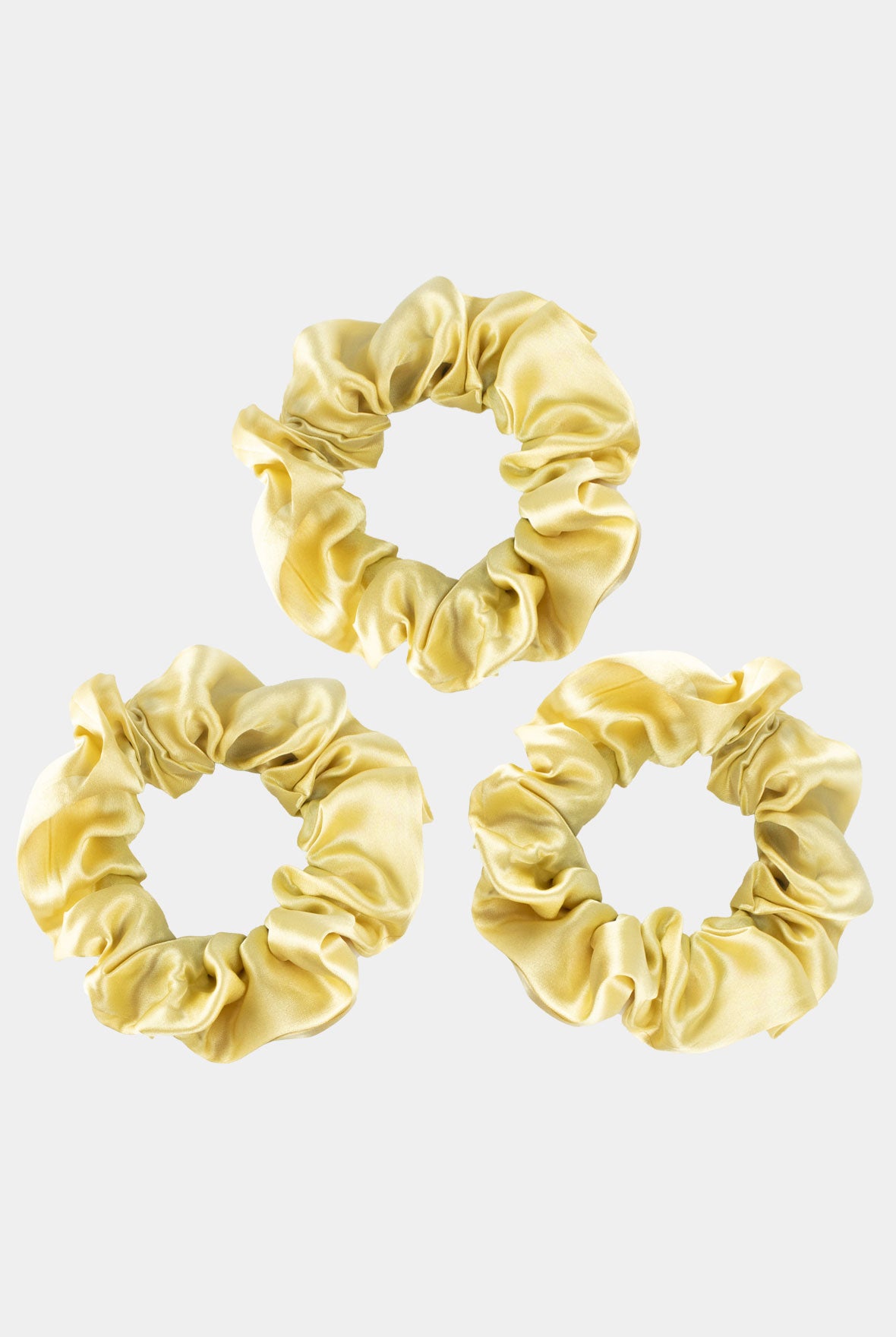 Large Silk Scrunchie Set Yellow on grey background