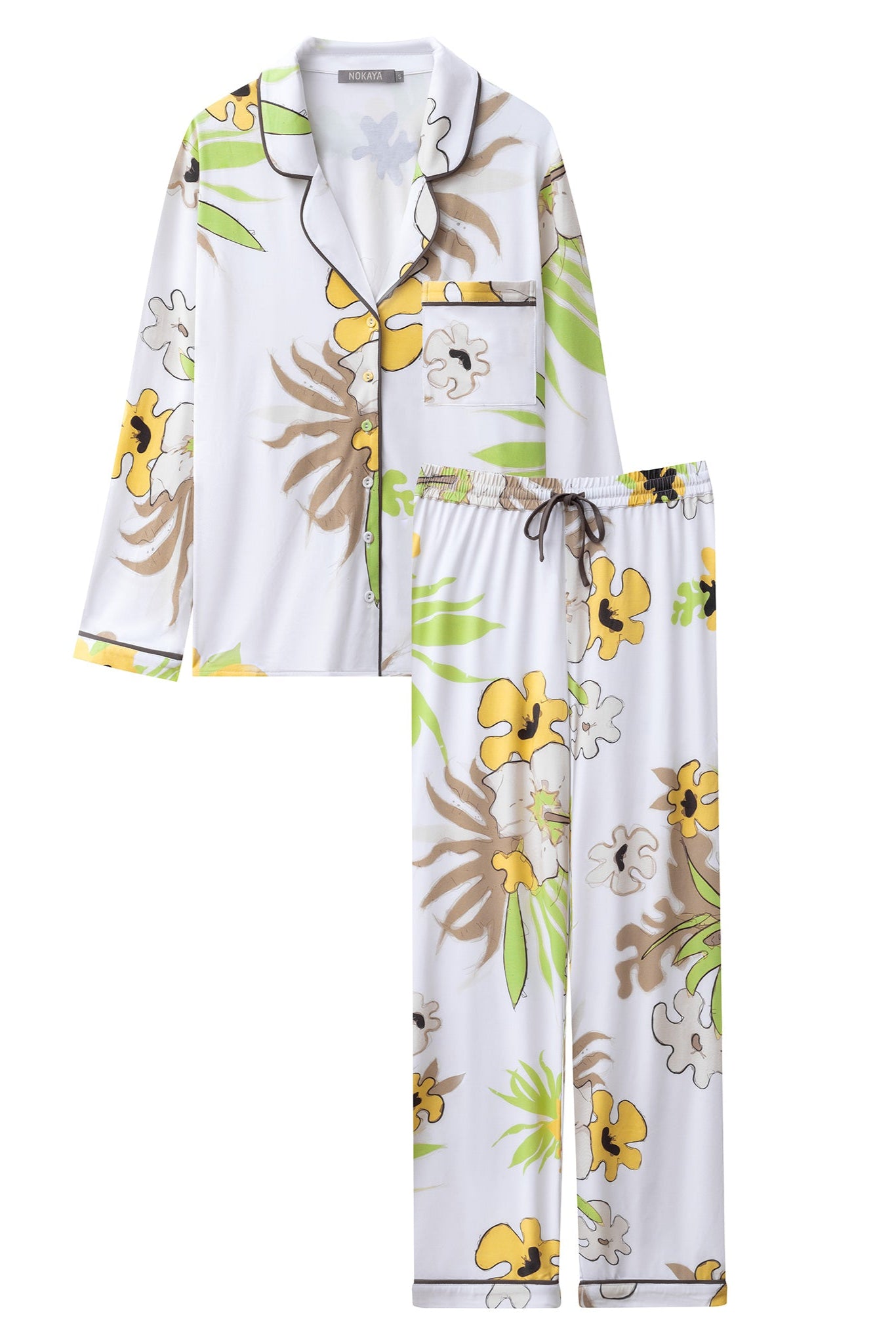 Bamboo Long Pyjama Set in White Flower
