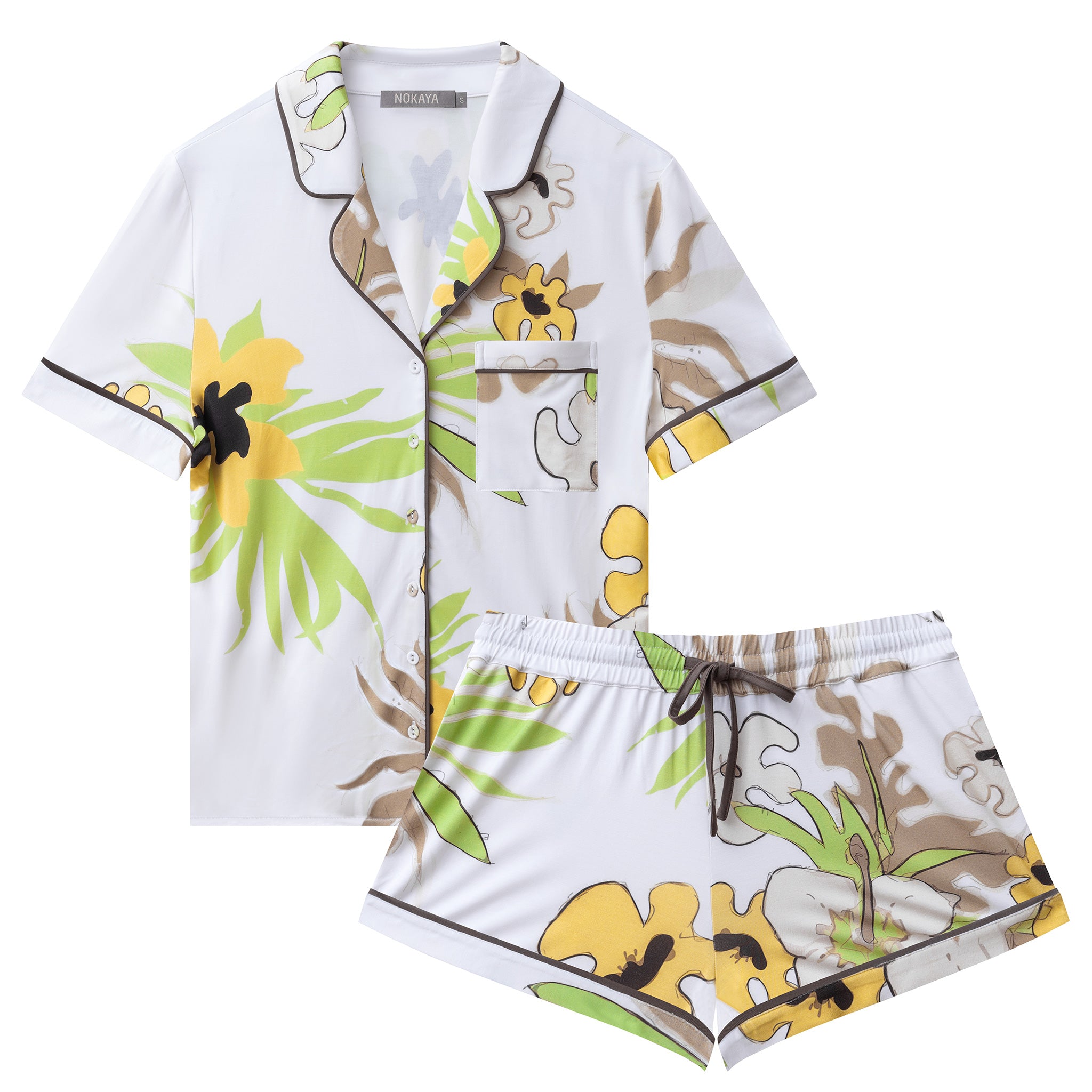 Floral-patterned shirt and shorts set Nokaya on a white background