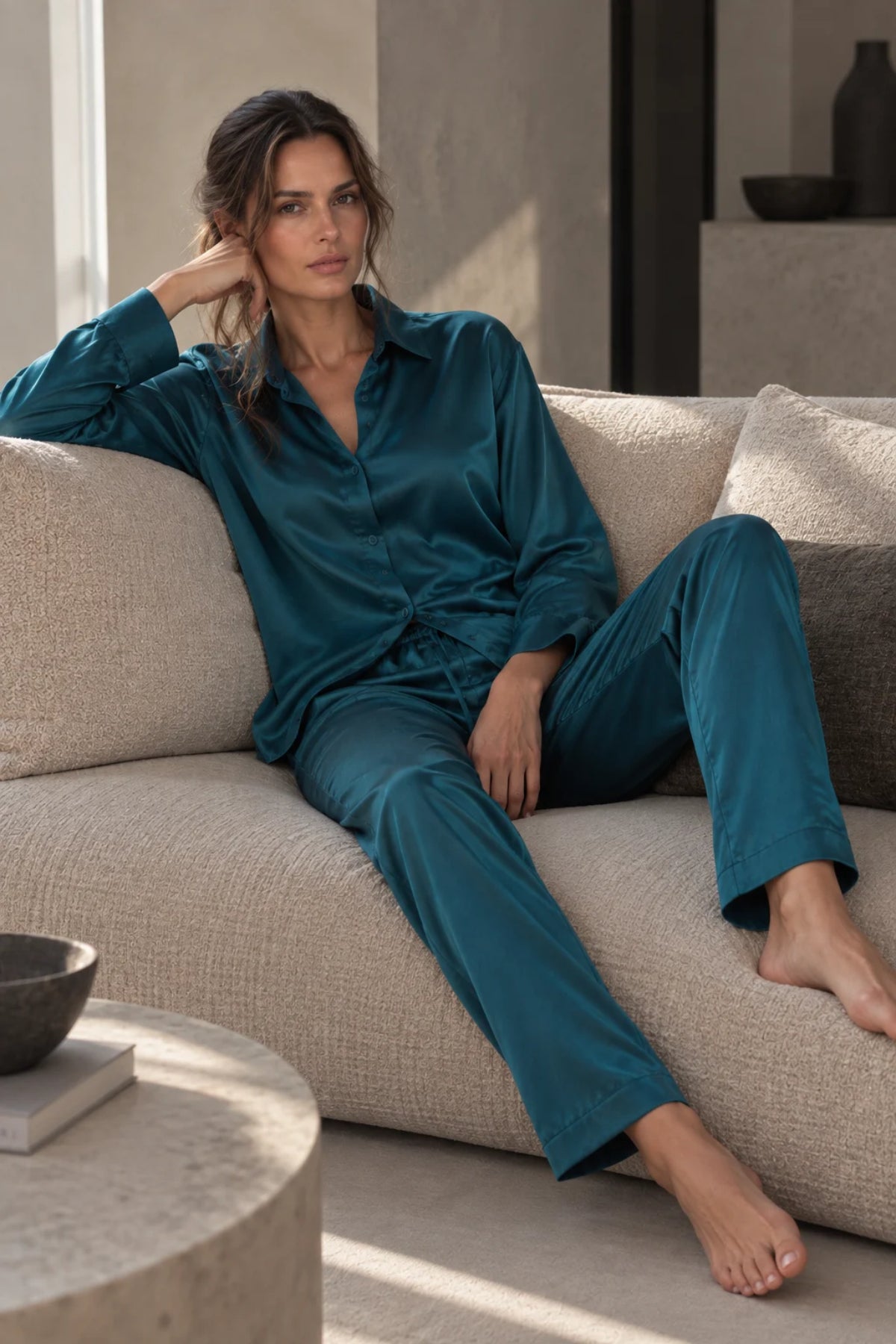The Lady Silk Trousers Teal Eclipse