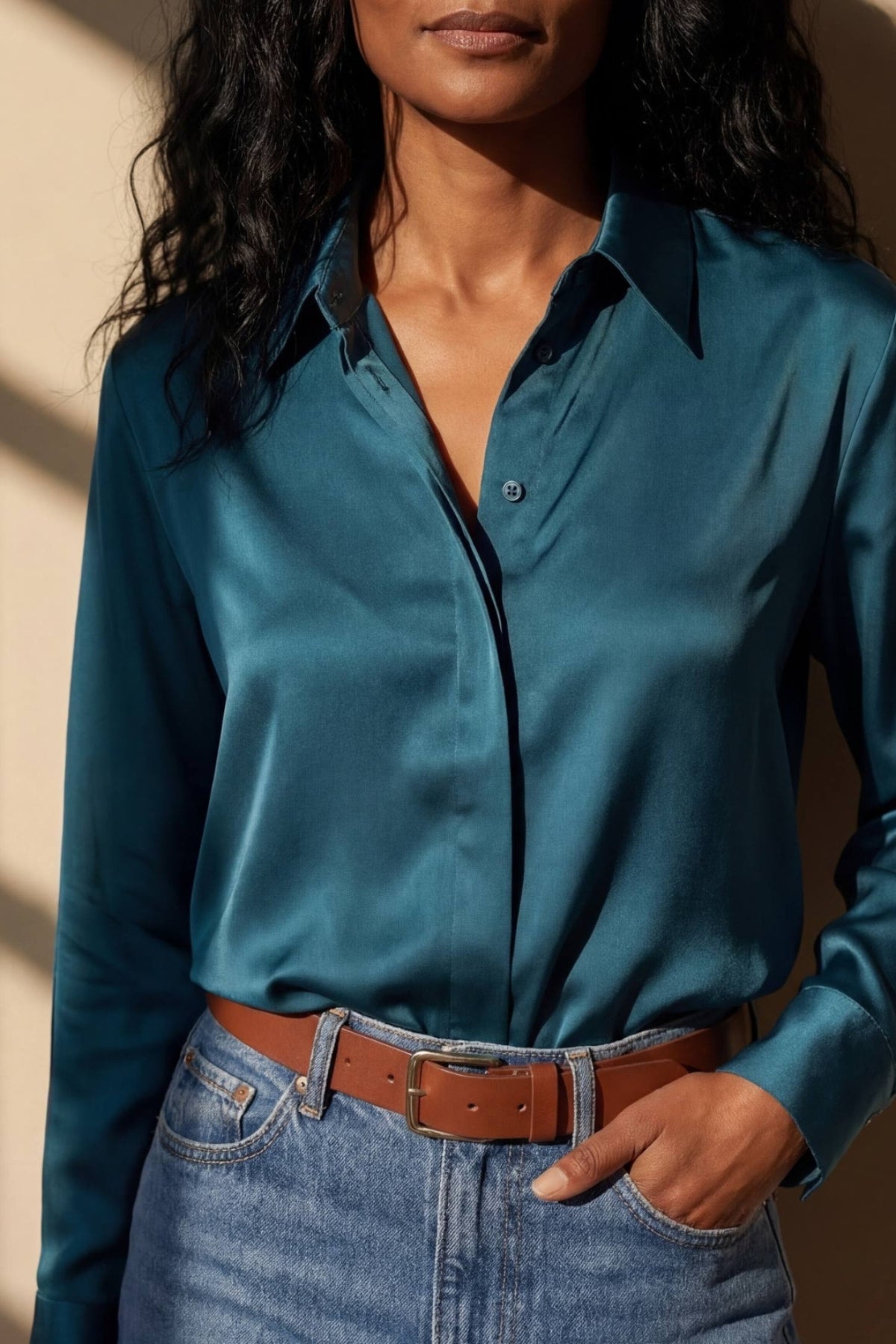 The Lady Silk Shirt Teal Eclipse
