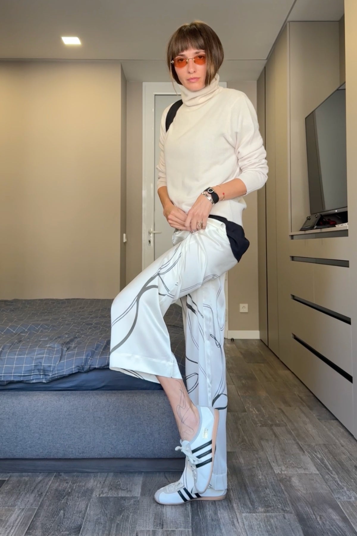 Off-White Silk Trousers Earth Sketch