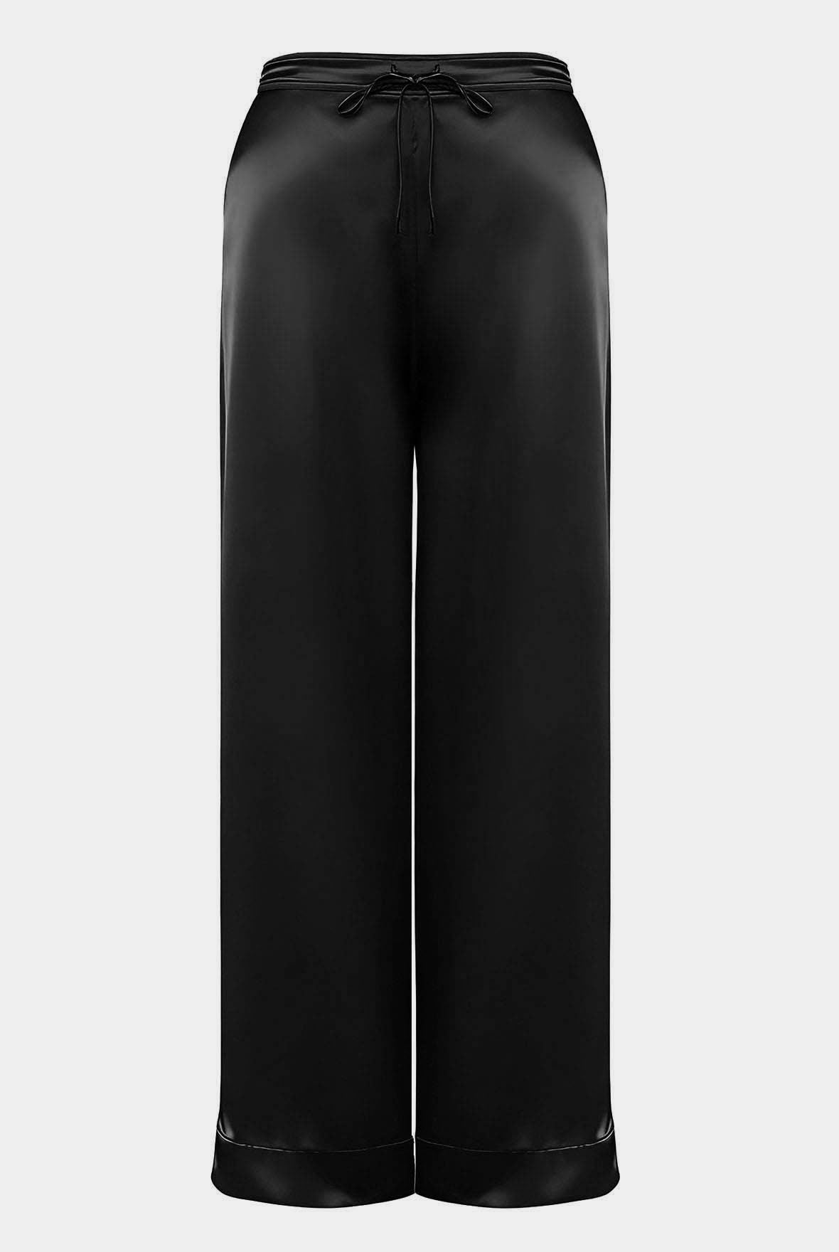 Black Silk wide-leg pants on a light gray background