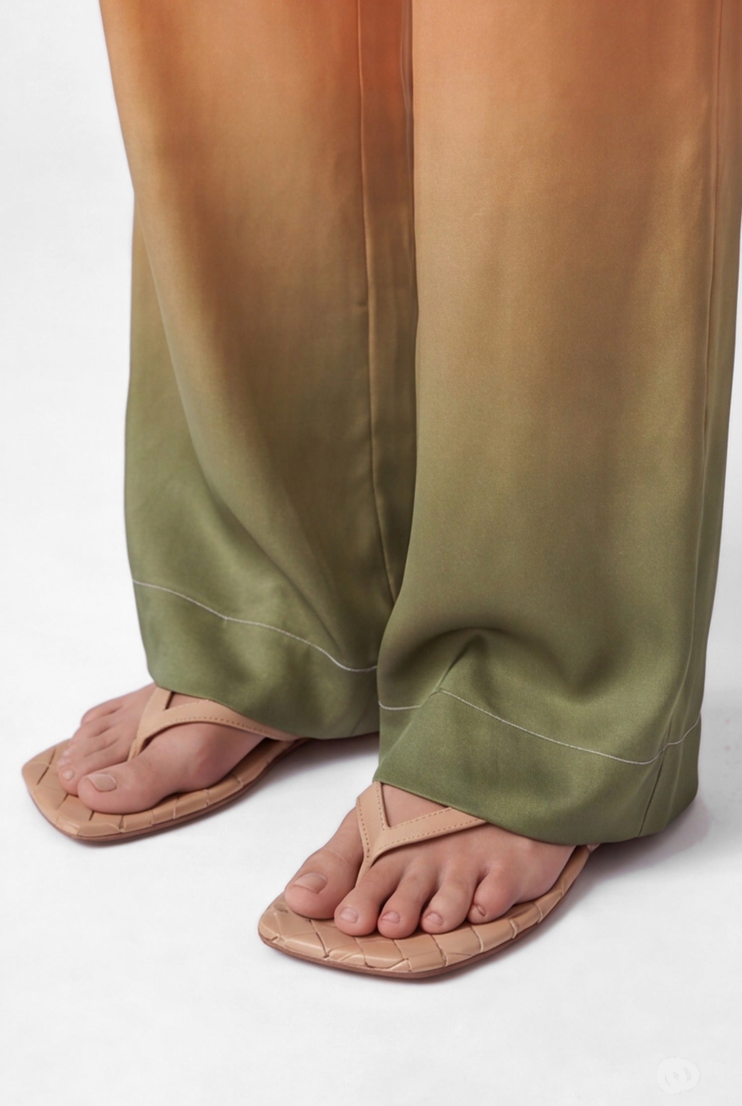 NOKAYA FlowState silk palazzo trousers, wide-leg drape and sandals detail