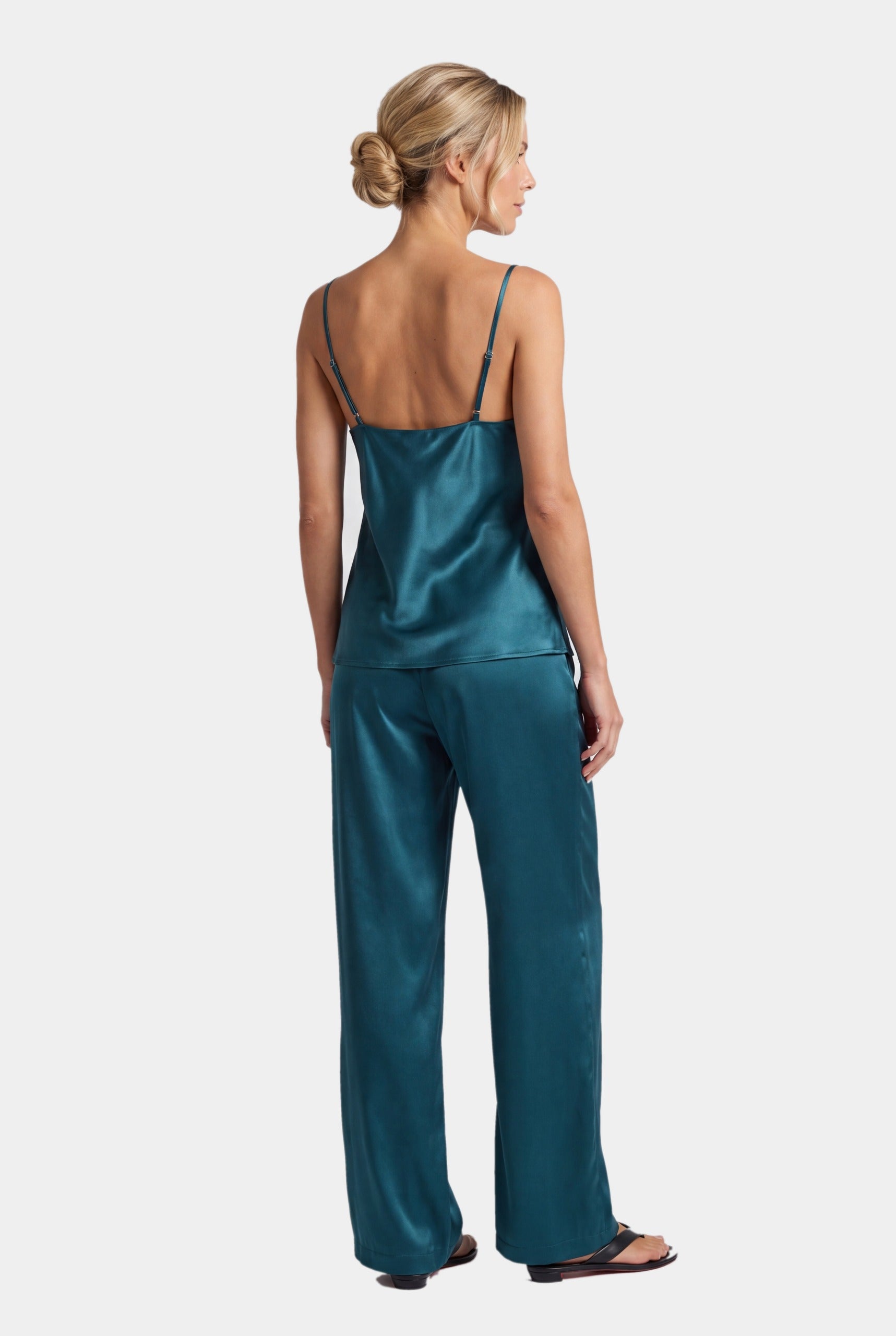 The Lady Silk Camisole and Trousers Teal Eclipse, back view