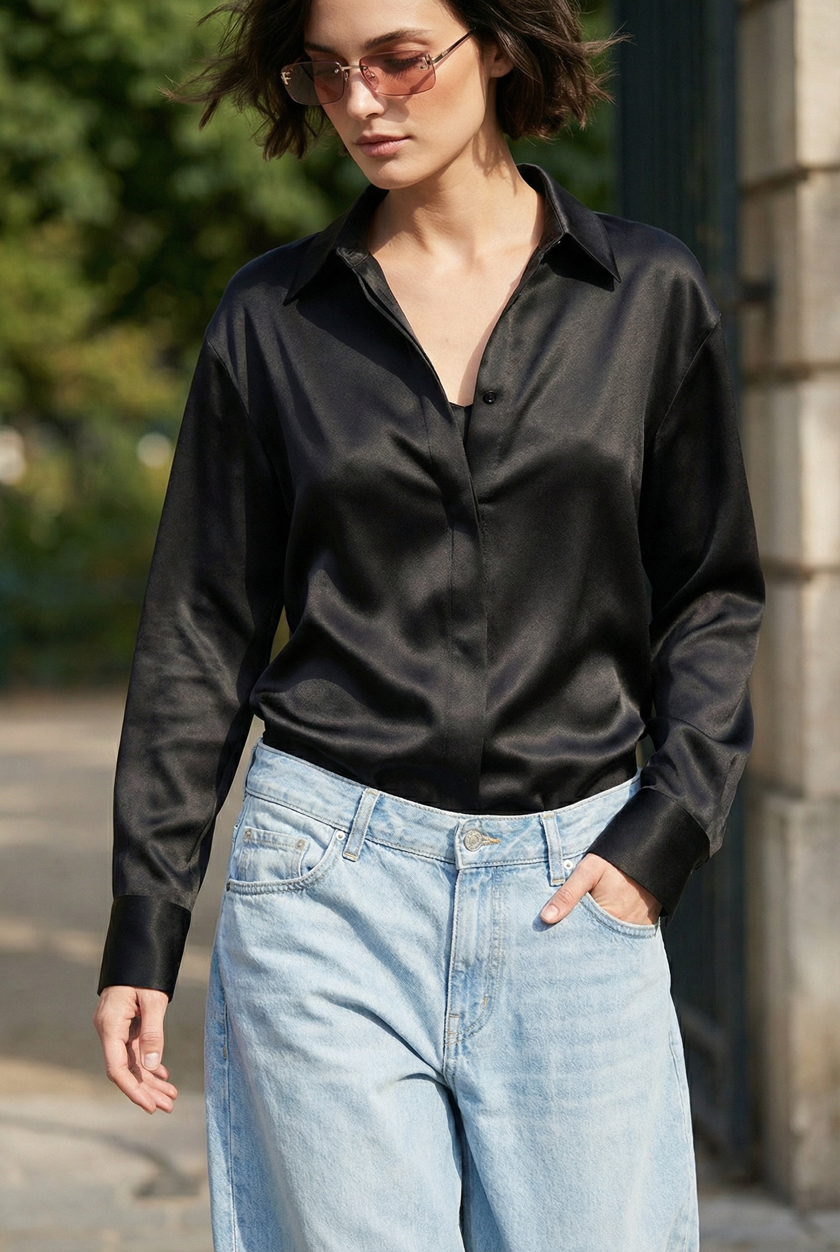 The Lady Silk Shirt Crystal Black