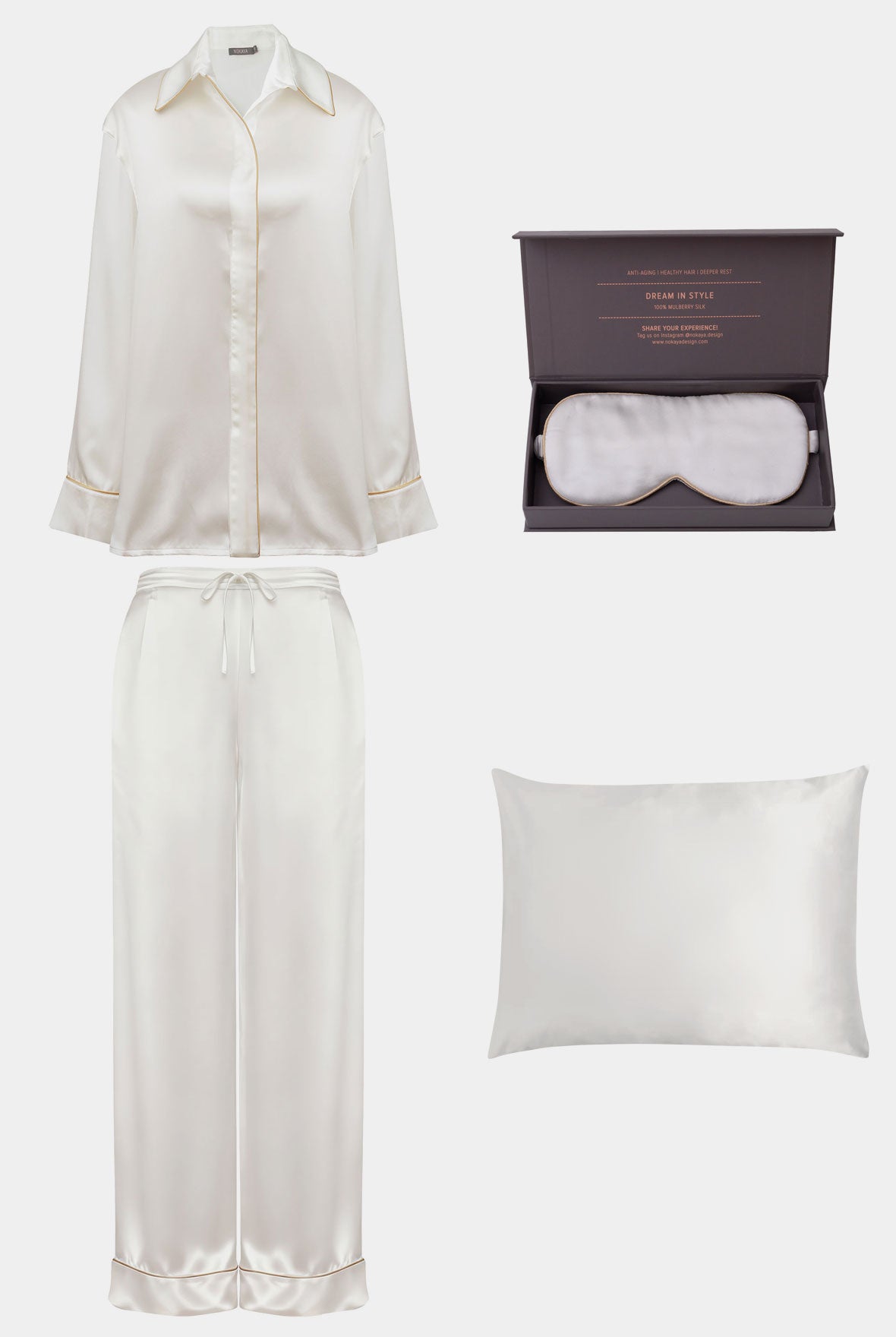 Ivory silk pyjamas bundle Nokaya