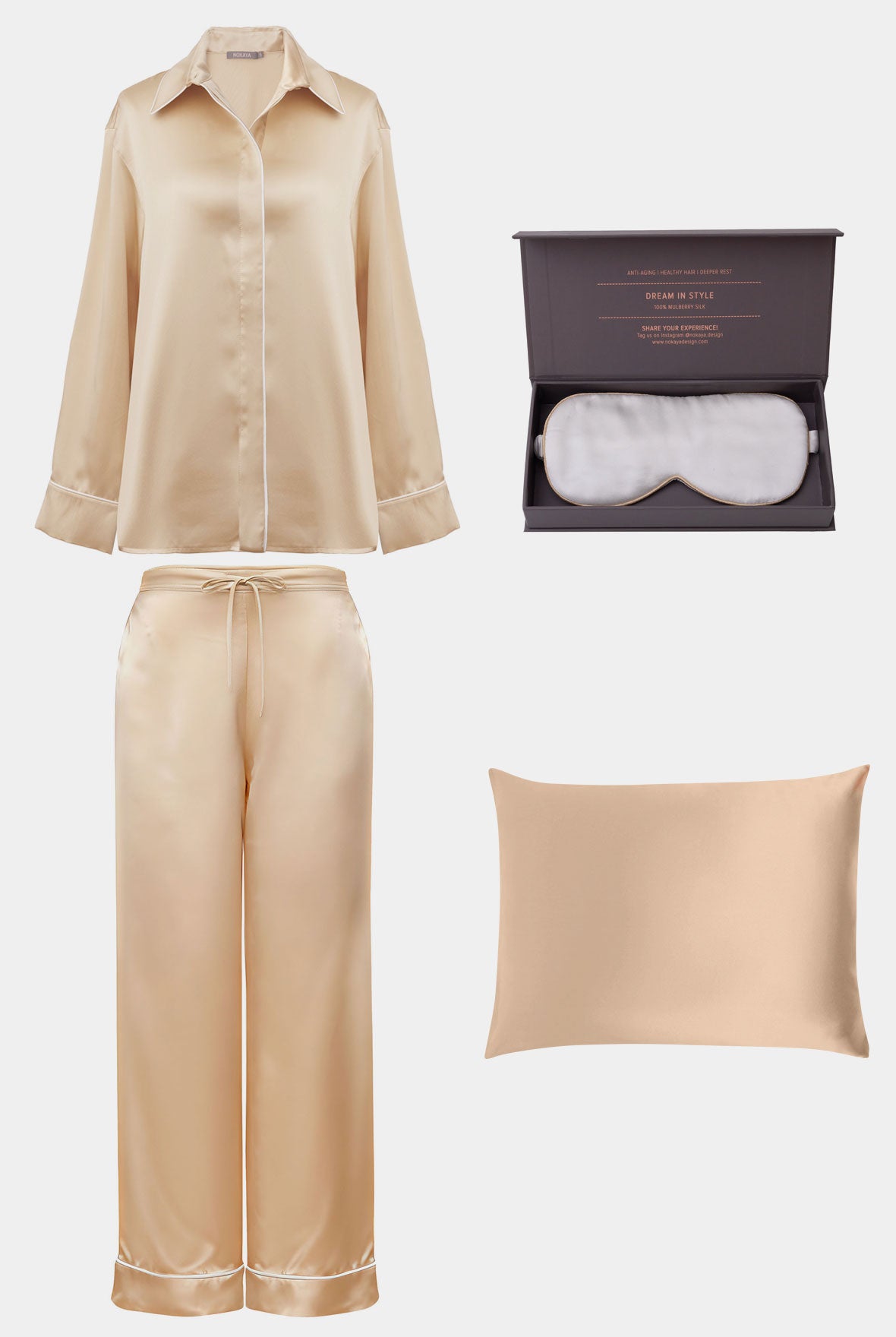 omen's silk pyjamas bundle in nude by Nokaya
