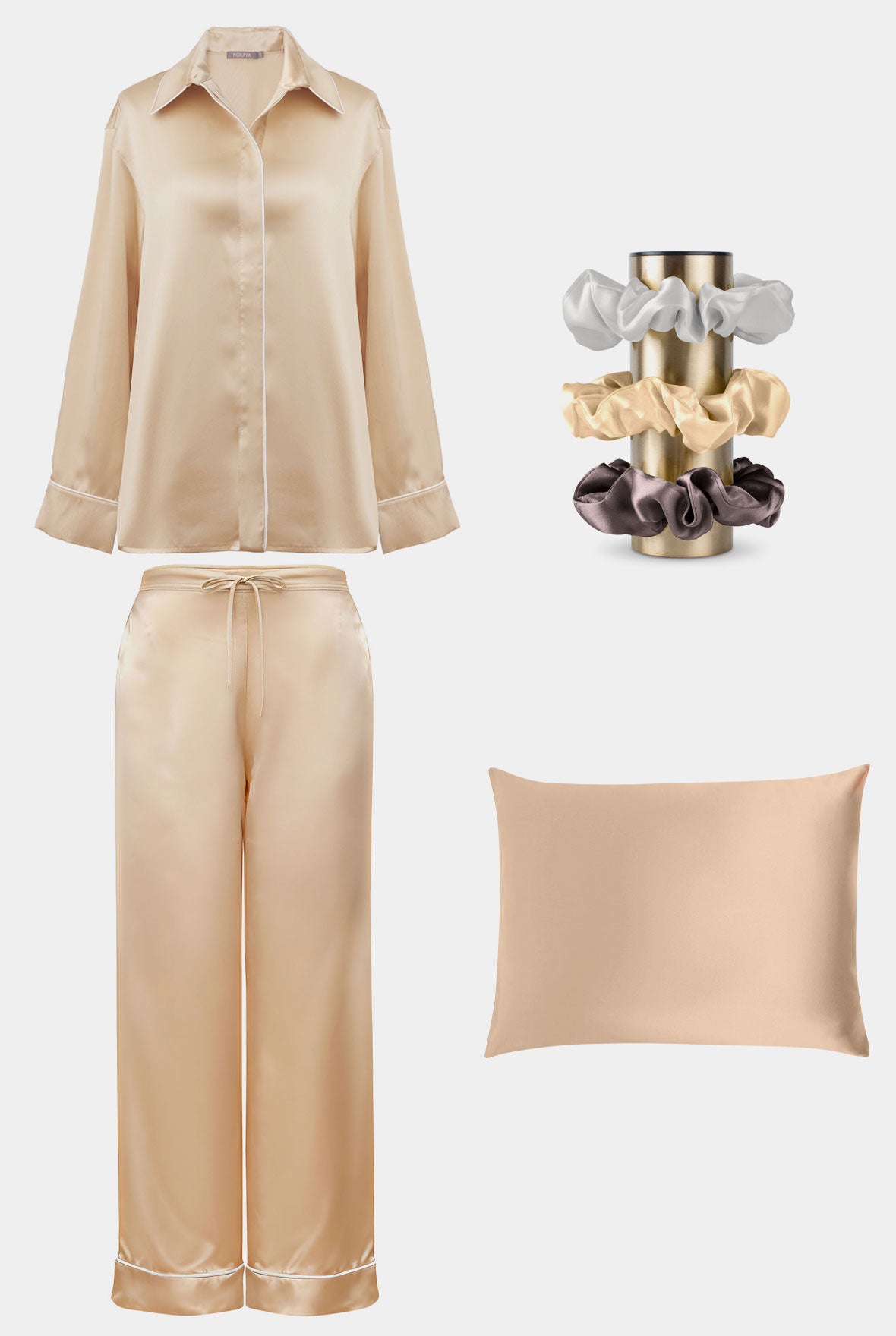 Nude silk pyjamas bundle by Nokaya