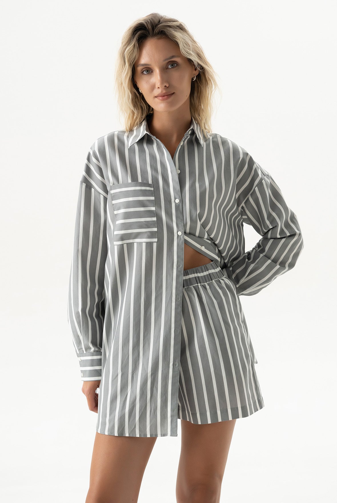 Silk Cotton Shirt Quiet Gray