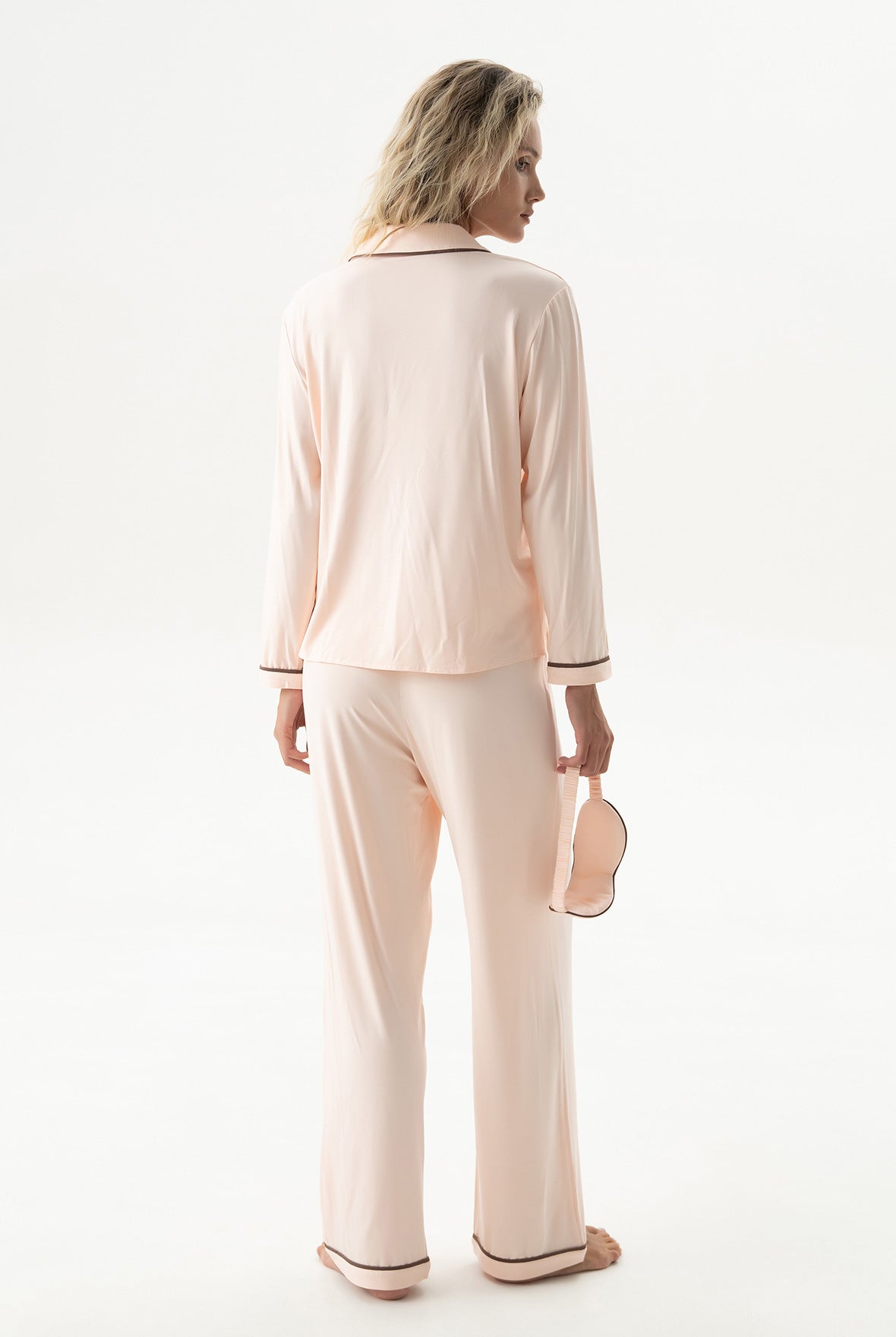 Bamboo Long Pyjama Set in Peach Powder