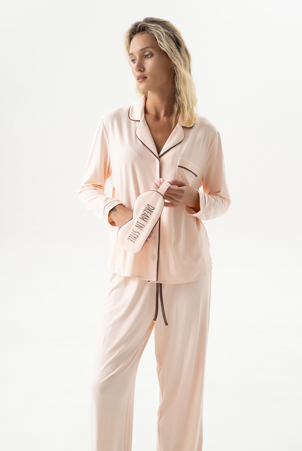 Bamboo Long Pyjama Set in Peach Powder
