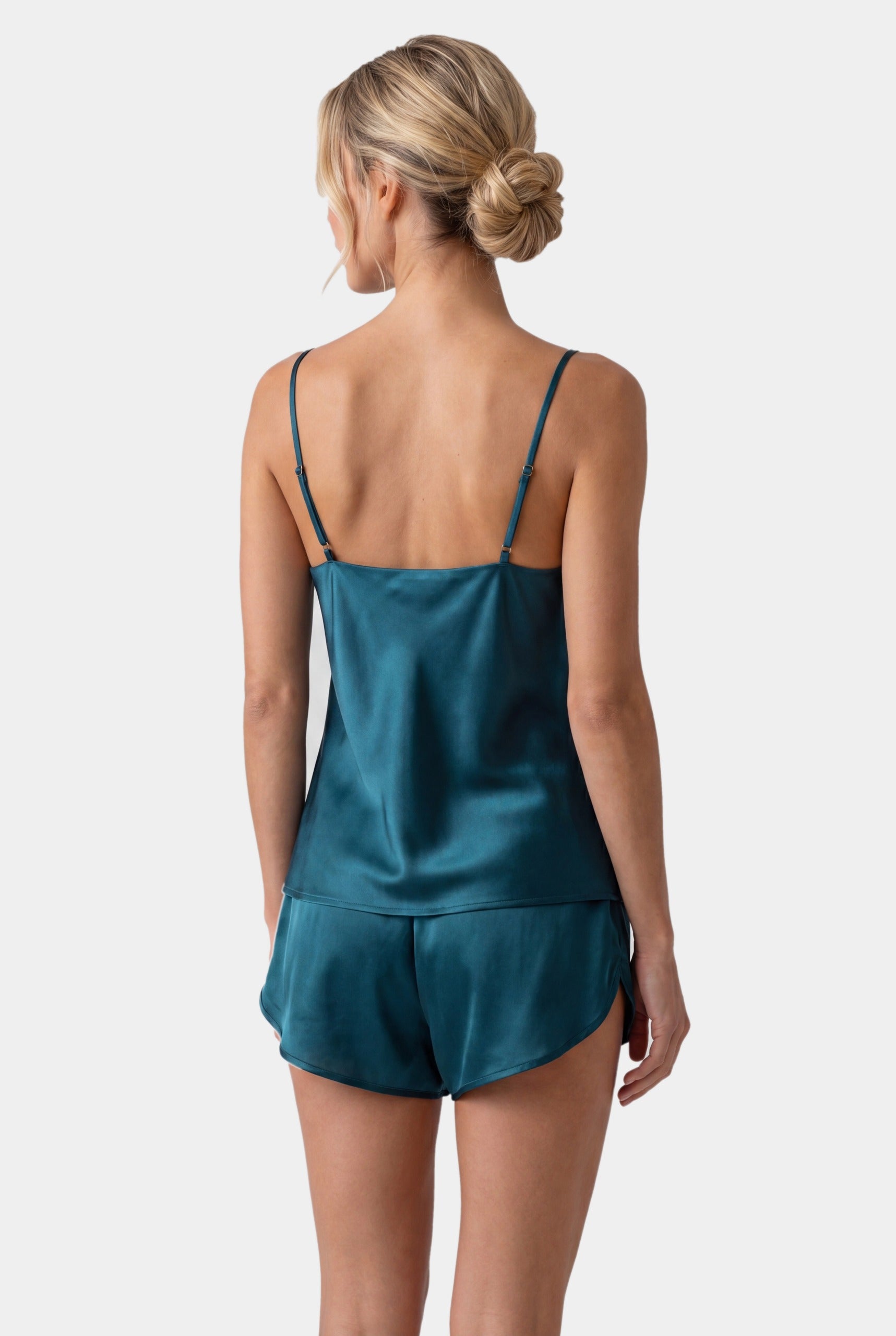 The Lady Silk Camisole and Shorts Teal Eclipse, back view