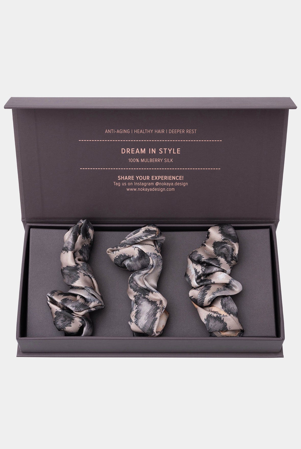 Silk scrunchie animal print trio in the gift box Nokaya