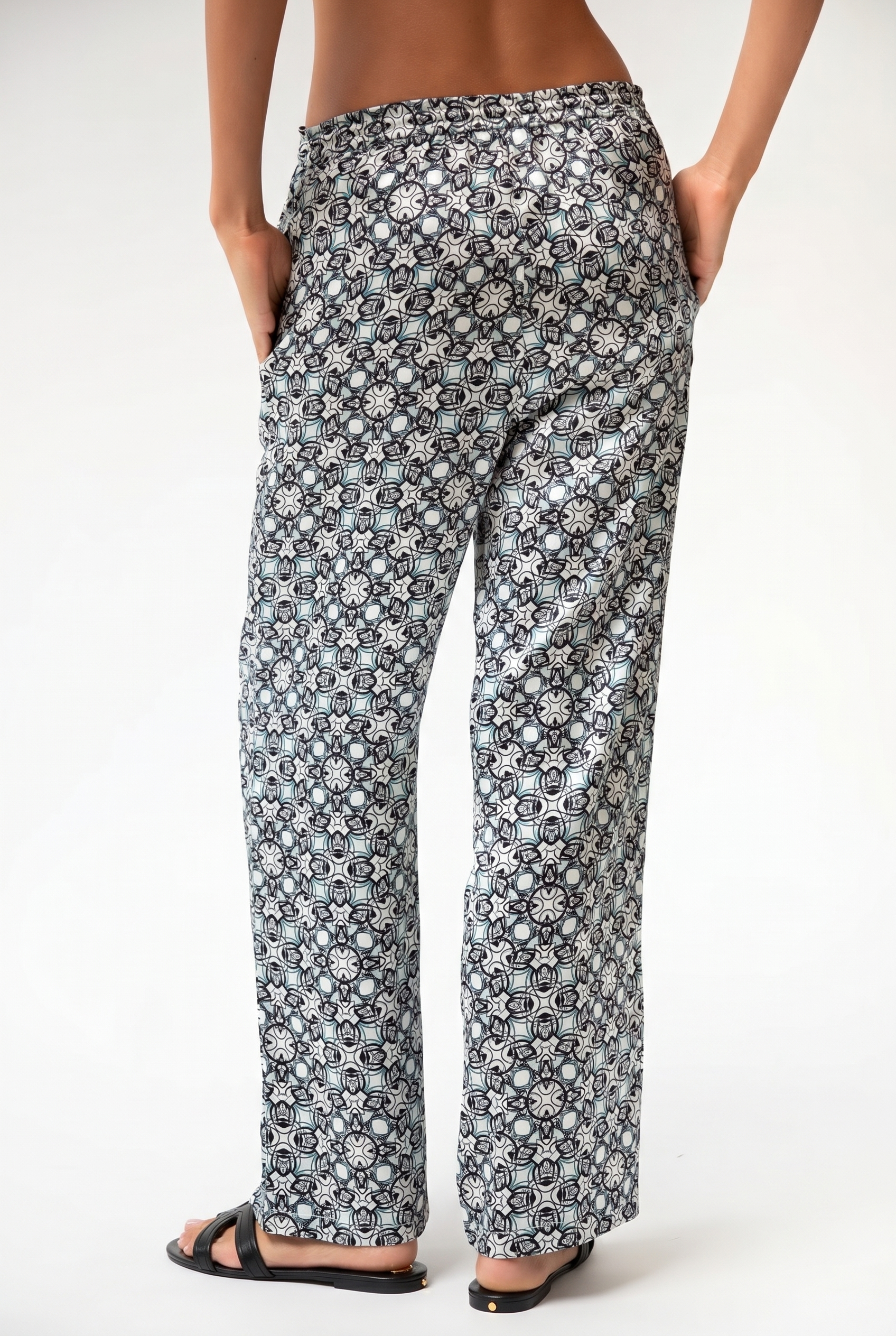 Black Crystal Neo Geo Silk Trousers