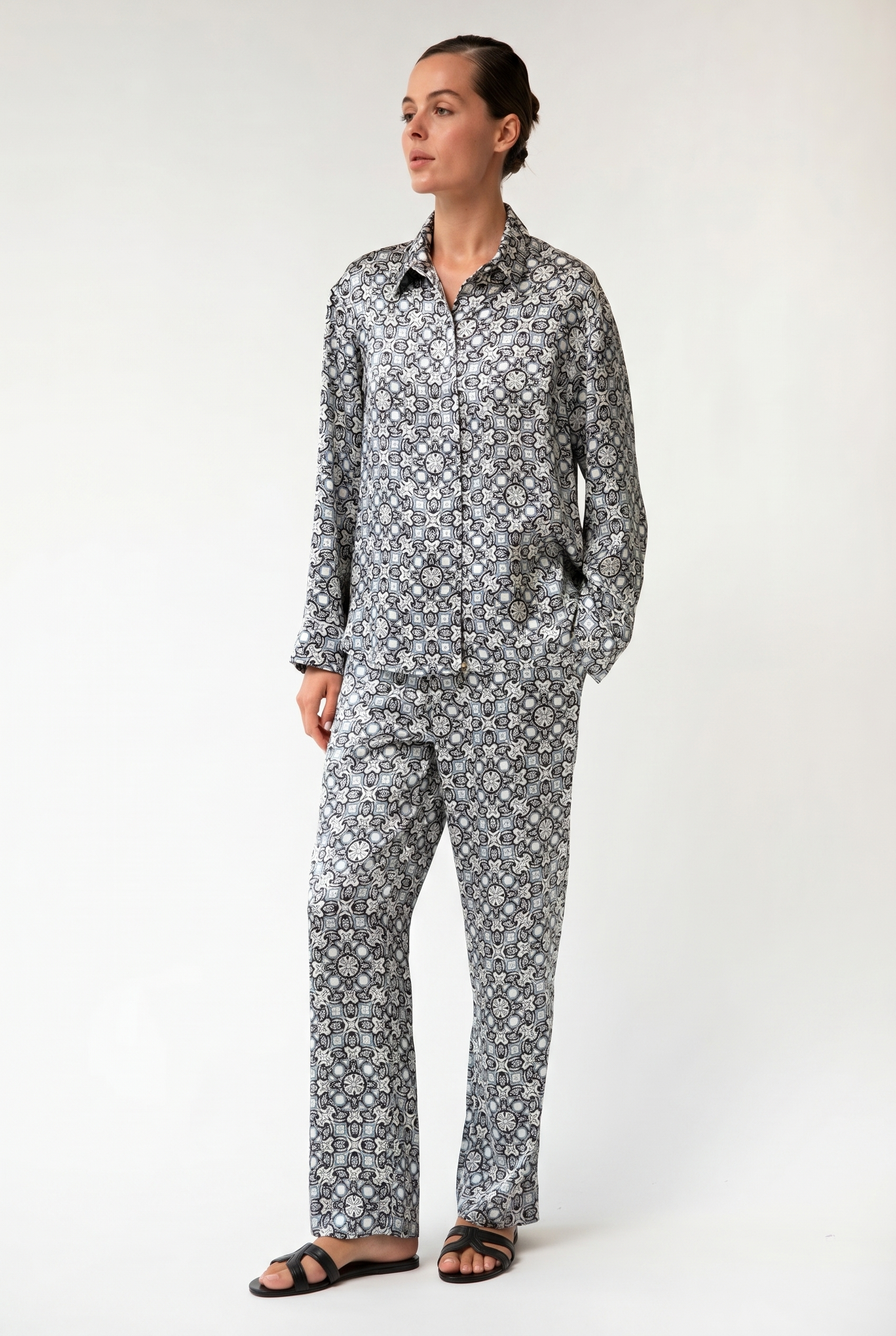 Black Crystal Neo Geo Silk Trousers