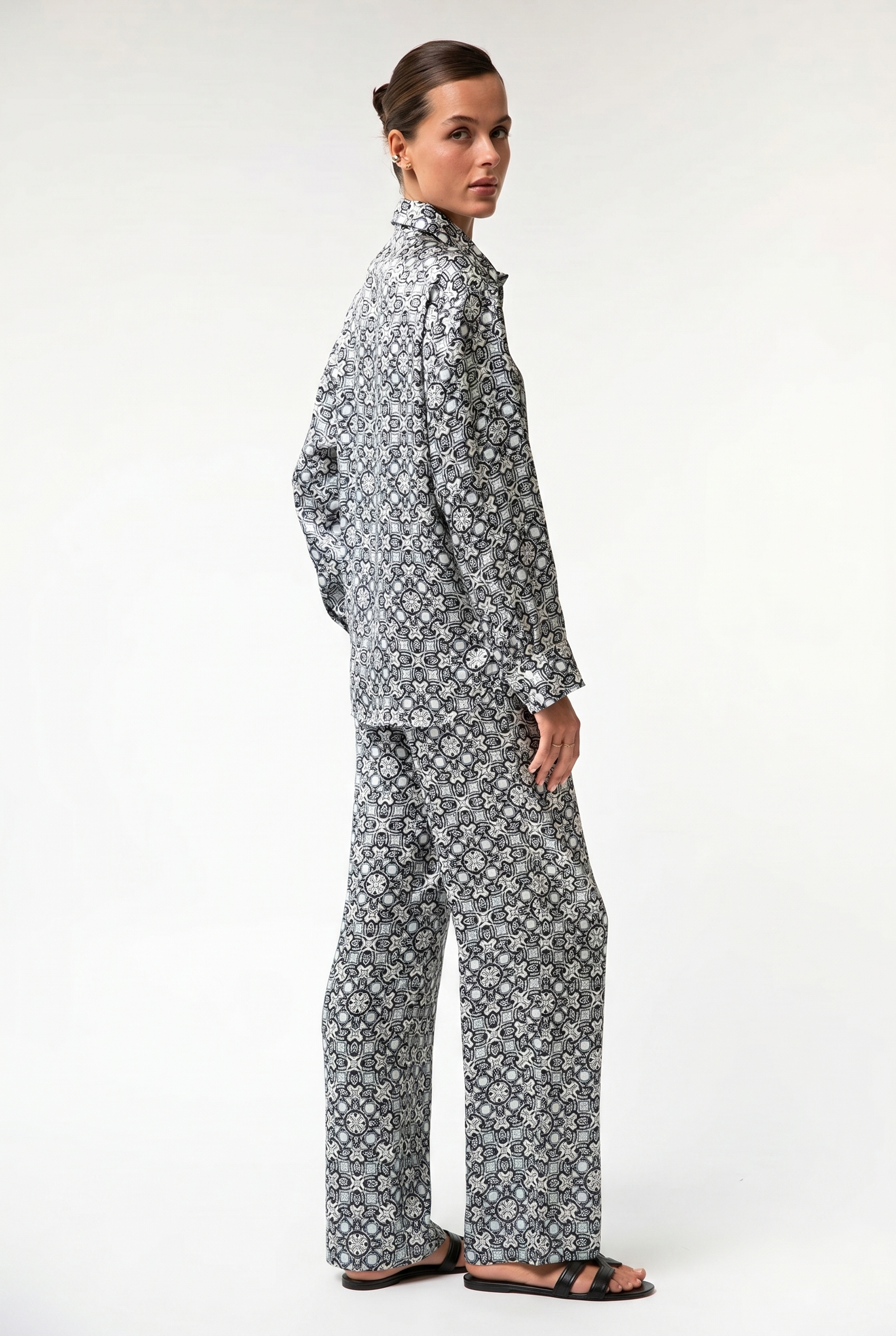 Black Crystal Neo Geo Silk Trousers