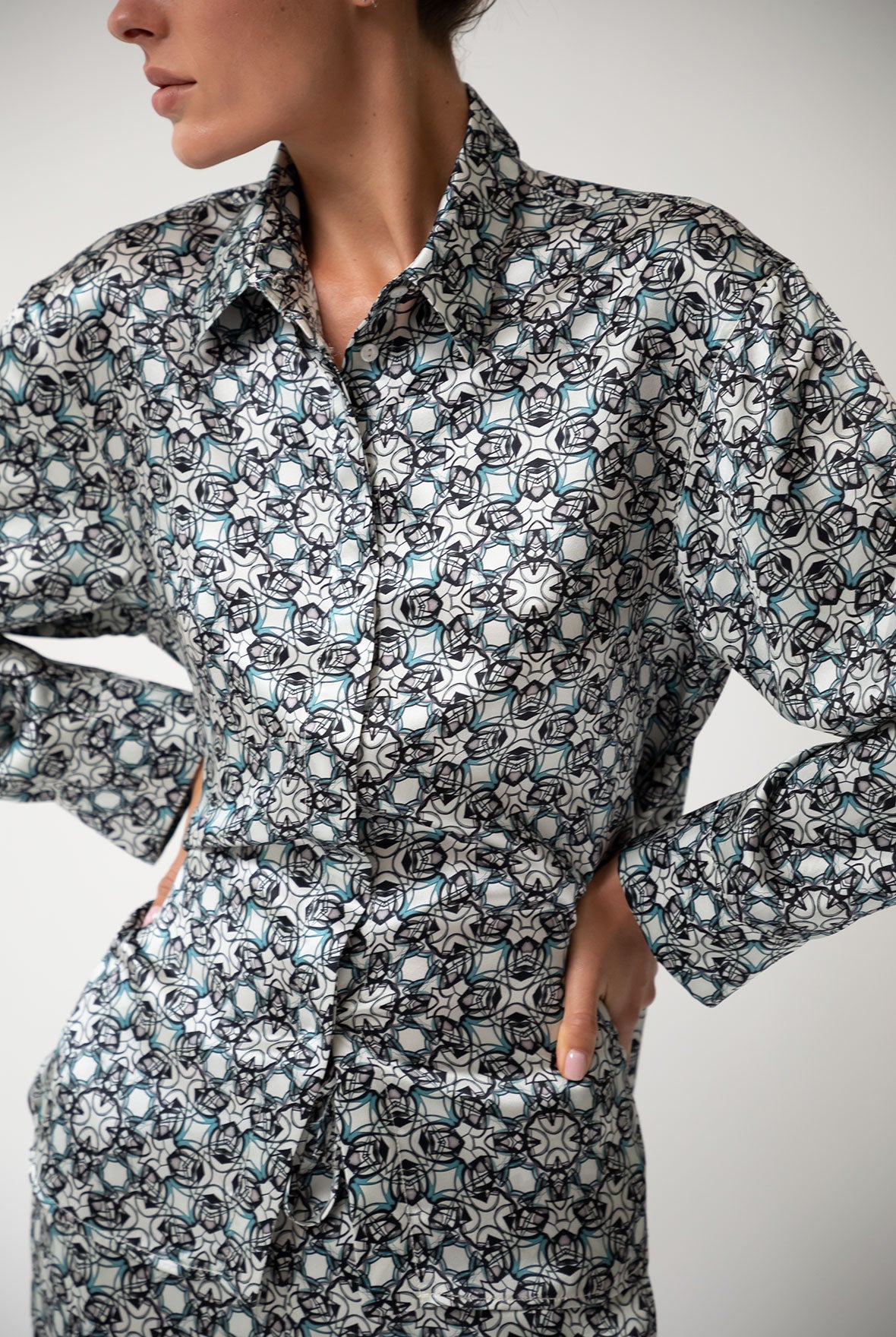 Black Crystal Neo Geo Silk Shirt