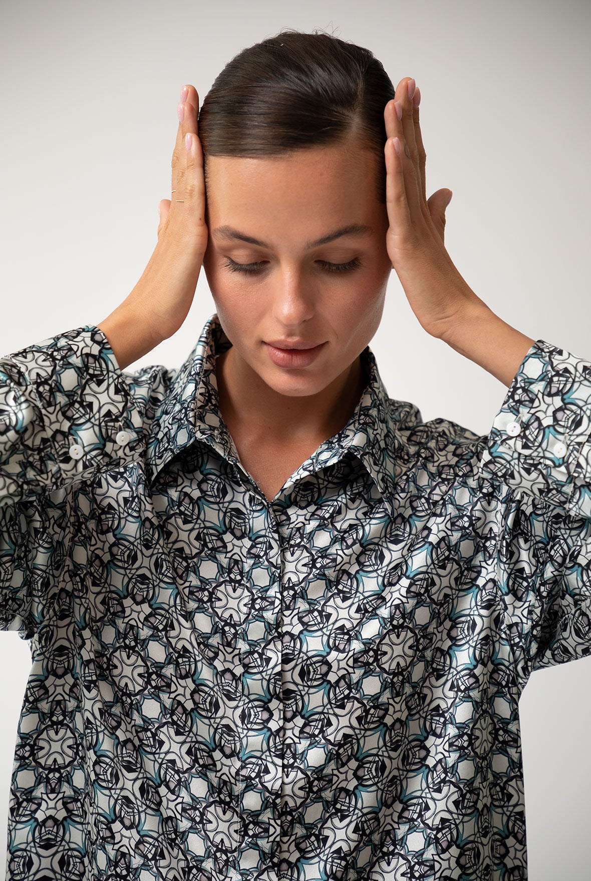 Black Crystal Neo Geo Silk Shirt