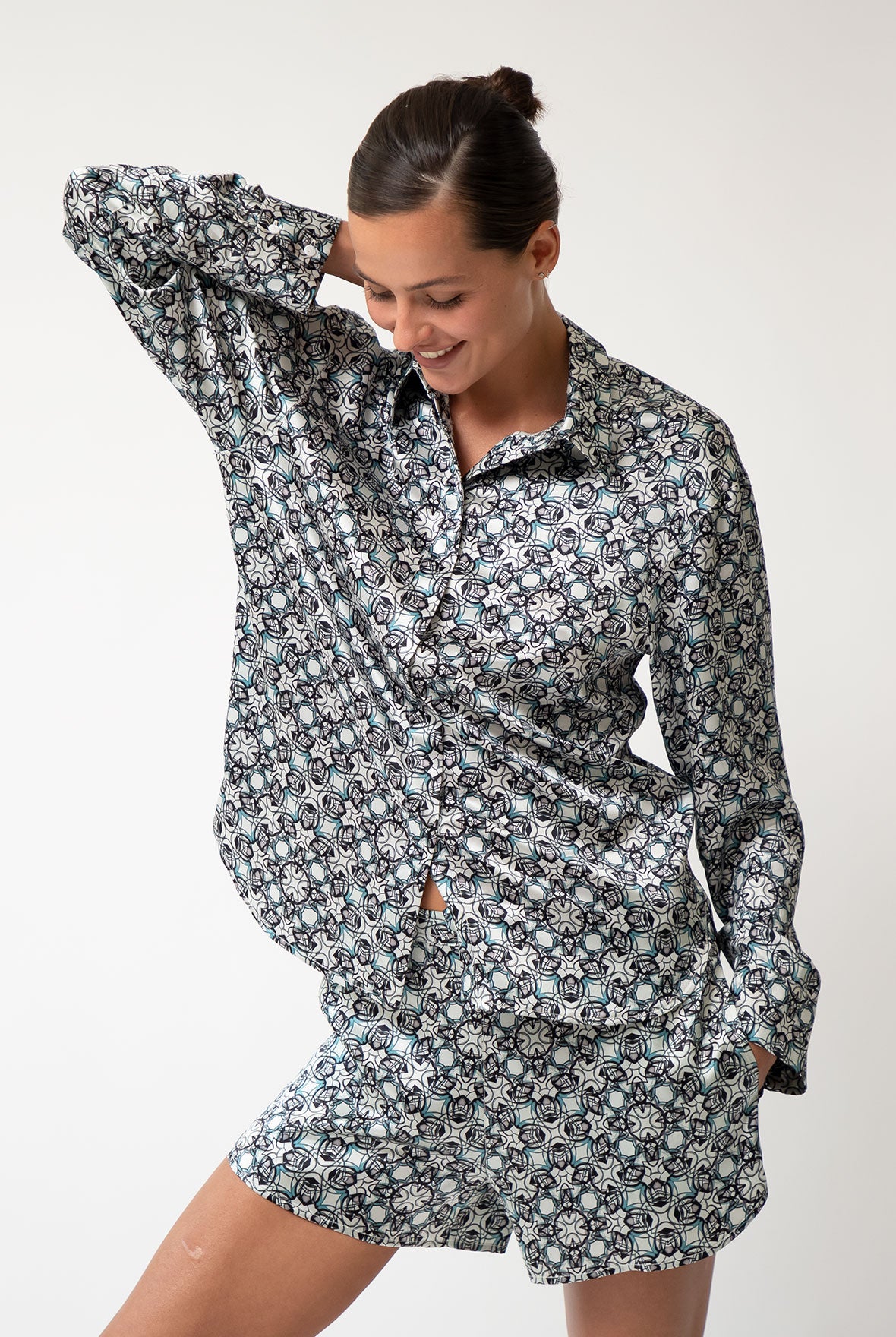 Black Crystal Neo Geo Silk Shirt